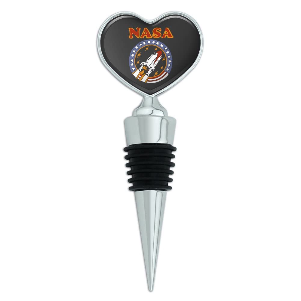 Vintage Space Shuttle Heart-Shaped Wine Bottle Stopper - Romantic Wine Accessory for Valentine's Day, Anniversary Gifts & Space-Themed Parties