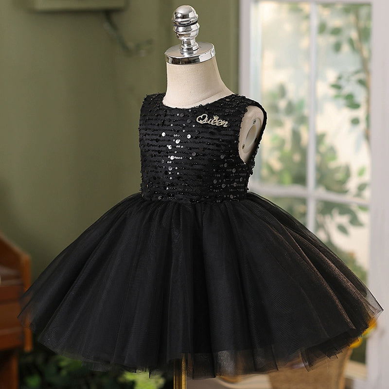 Elegant Black Sleeveless Puff Princess Dress for Baby Girls - Toddler Formal Party Dress for Birthday, Wedding & Special Occasions