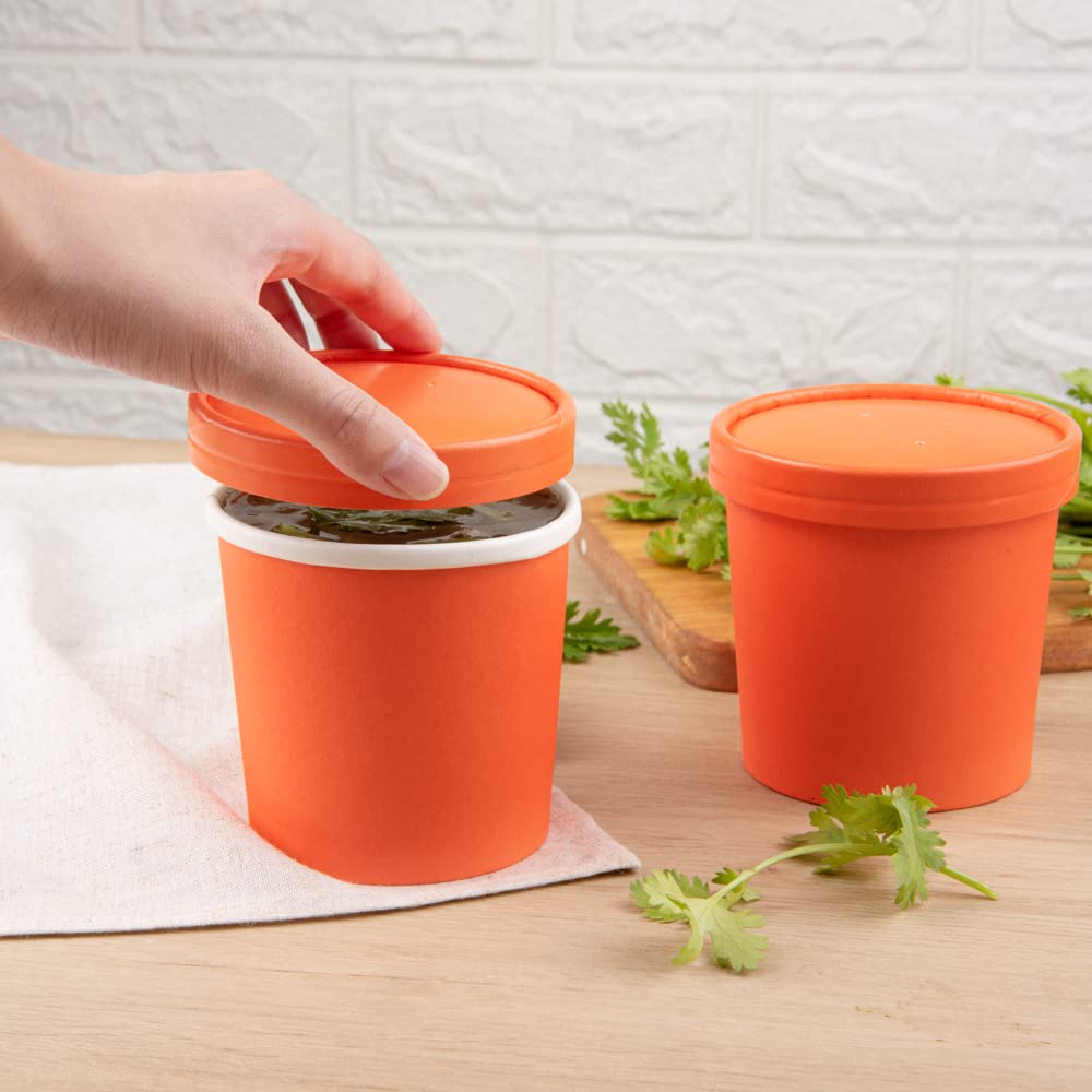 Restaurantware Bio Tek Vented Lids - 25 Pack for 8/12 oz Soup Containers | Microwave Safe Orange Paper Lids for Hot & Cold Foods | Perfect for Takeout, Catering, and Food Delivery Services