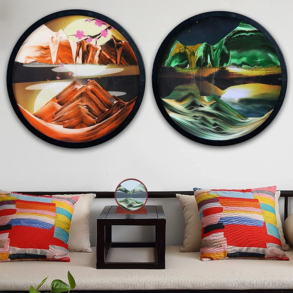 XIW Moving Sand Art Picture - 3D Deep Sea Sandscape in Motion, Round Glass Sand Painting for Wall Decor, Office, Bedroom & Hotel | Unique Home & Office Décor, Stress Relief & Meditation Gift