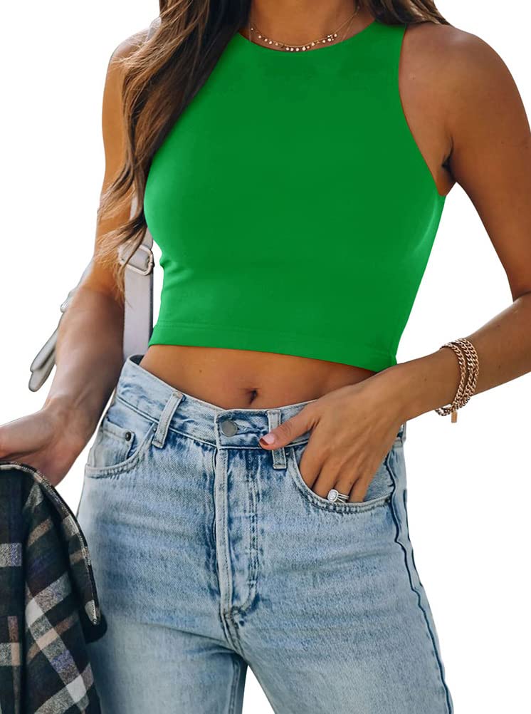 REORIA Women's Sexy Sleeveless Racerback Tank Top - Halter Neck Crop Top for Summer, Gym, Yoga & Casual Wear