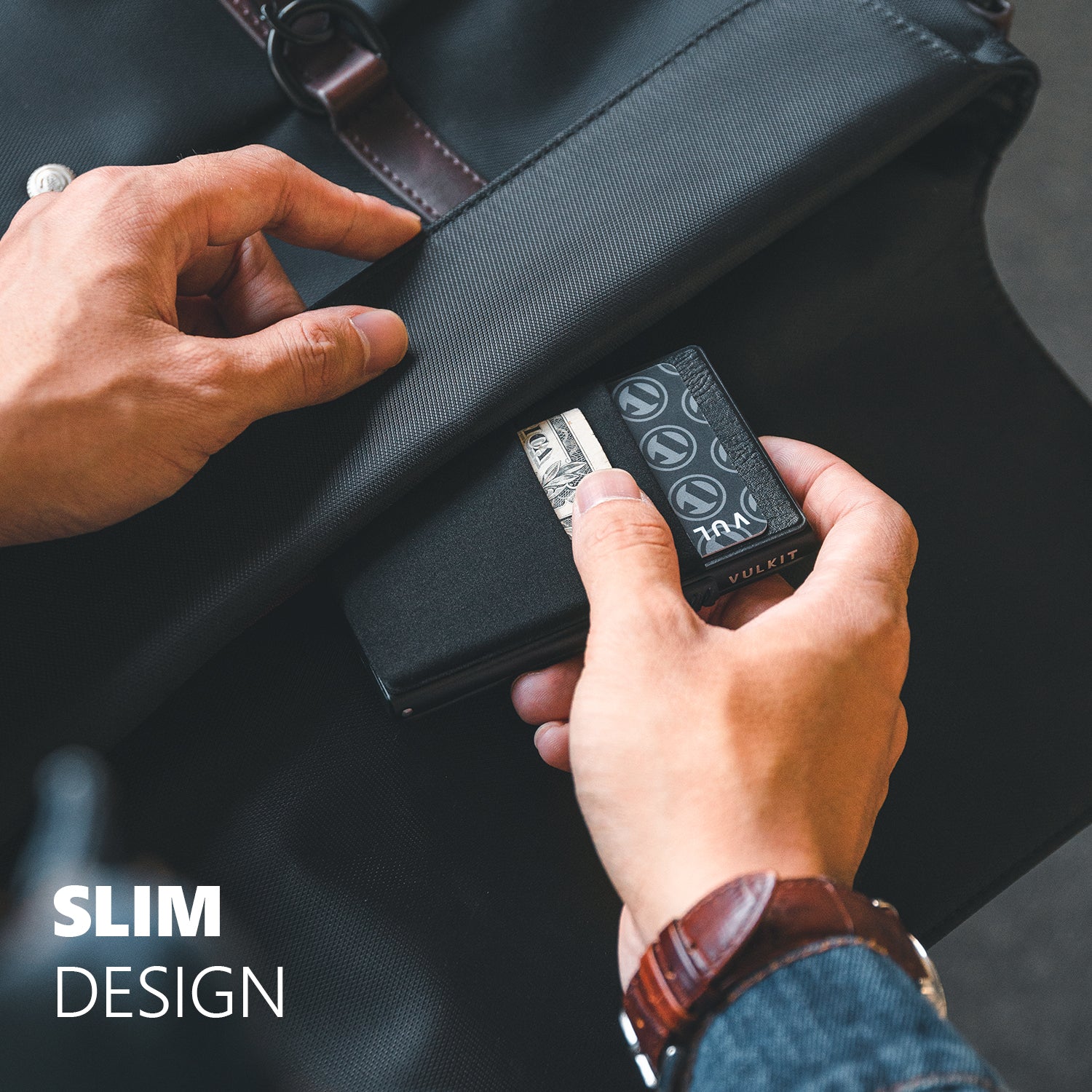 VC306 Elastic Cloth & Leather Slim Wallet with Clear ID Window - Perfect for Cash, Coins, Credit Cards & Daily Essentials | Ideal for Travel, Work & Everyday Use