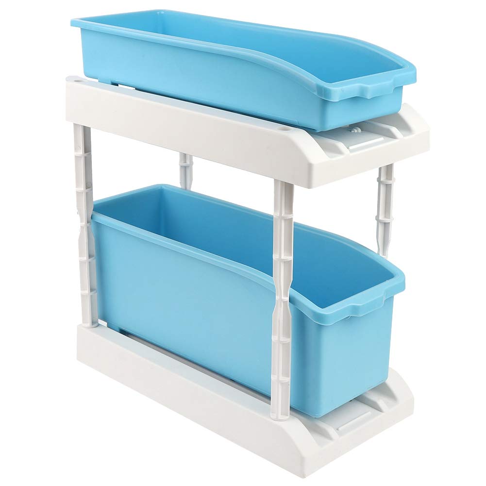 2 Tier Standing Spice Rack with Push-Pull Drawer - Multifunctional Kitchen Shelf Organizer for Seasoning Bottles Storage (Blue) - Perfect for Small Kitchen Spaces and Countertop Organization