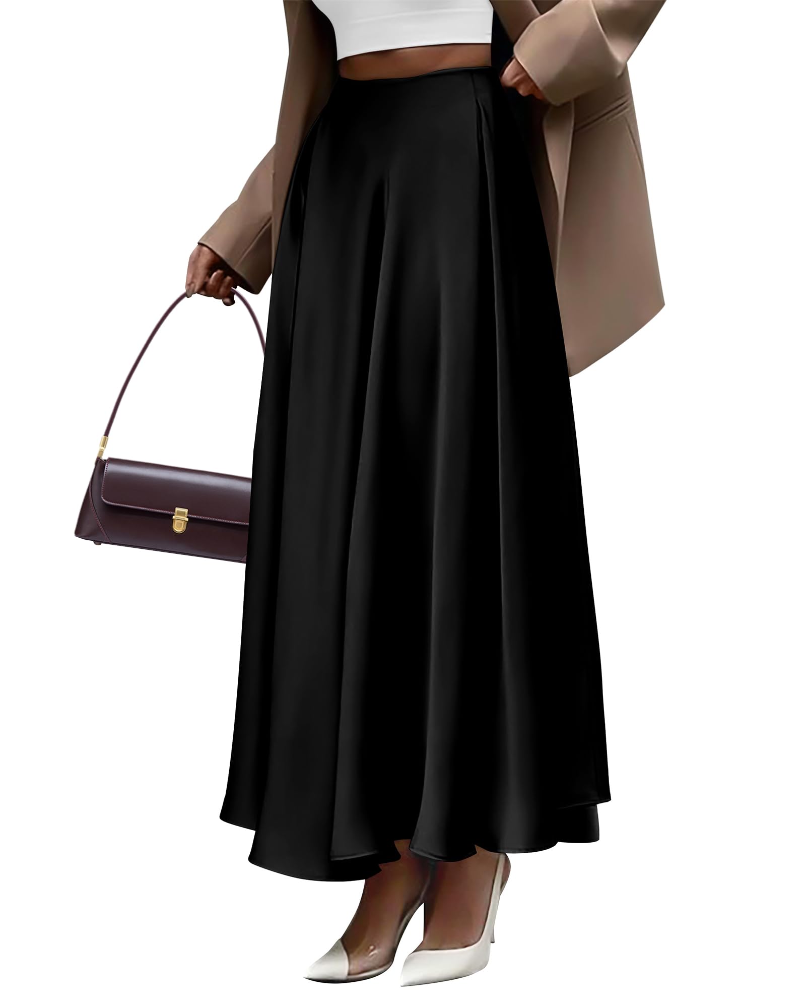 BTFBM Women's High Waist Satin Skirt - Elegant Flowy A-Line Maxi Skirt for Party & Cocktail Dresses | Summer & Fall Outfits 2025 | Perfect for Weddings, Date Nights & Formal Events
