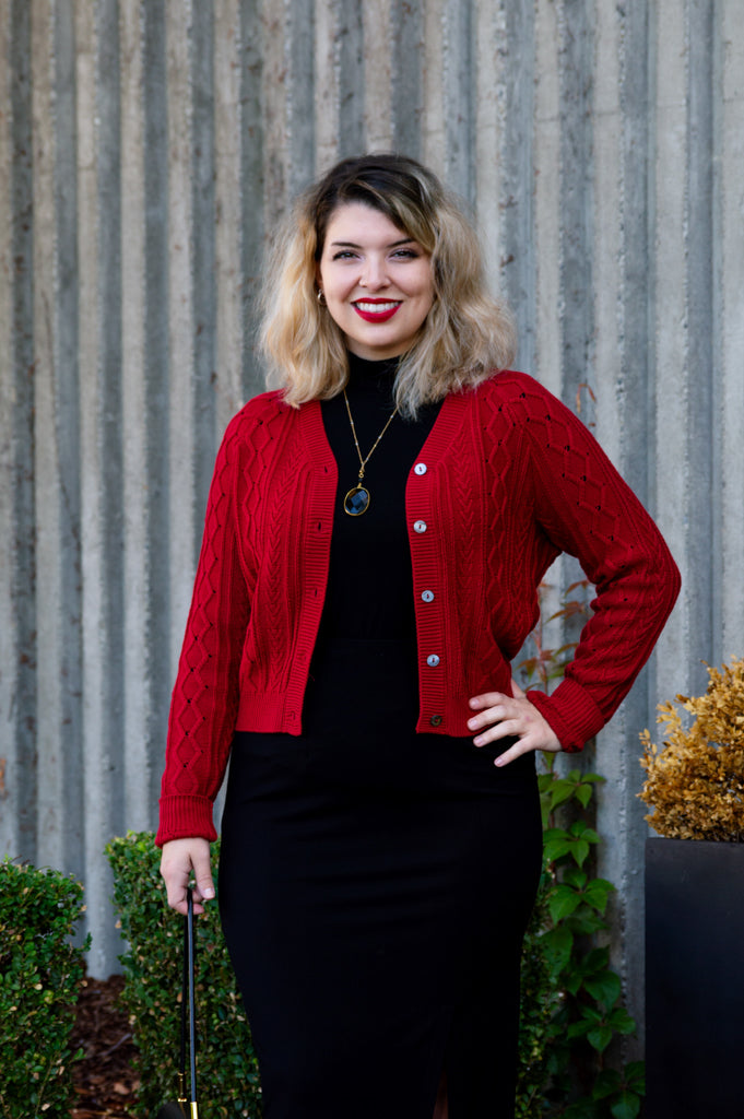 Bena Women's Red Cotton Cardigan Sweater - Soft & Comfortable Open Front Knit Wrap for Casual Outfits & Layering in Fall & Winter
