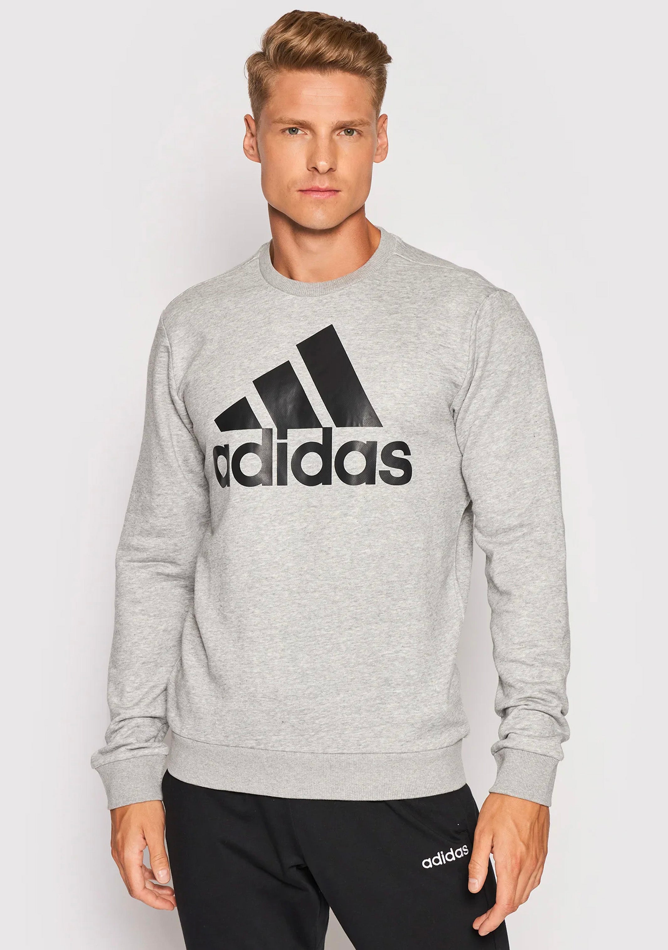 Adidas Men's Big Logo Sweatshirt - Gray Cotton Pullover Hoodie for Casual Wear, Gym & Street Style