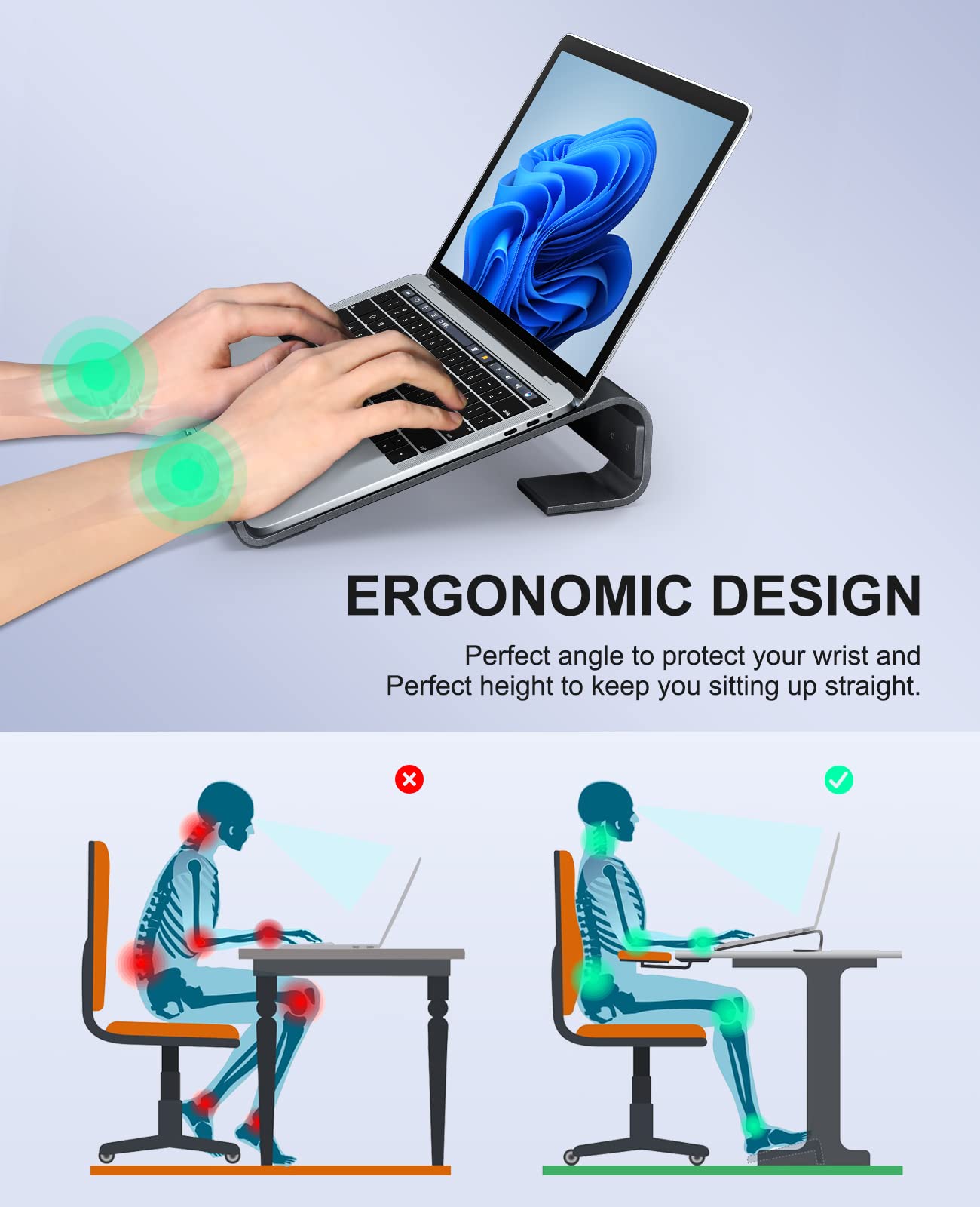 Ergonomic Aluminum Laptop Stand for Desk - Adjustable & Detachable MacBook Riser for 12-17 Inch Laptops (MacBook Pro, HP, Dell, Lenovo) - Black | Perfect for Home Office, Gaming & Workstation Setup