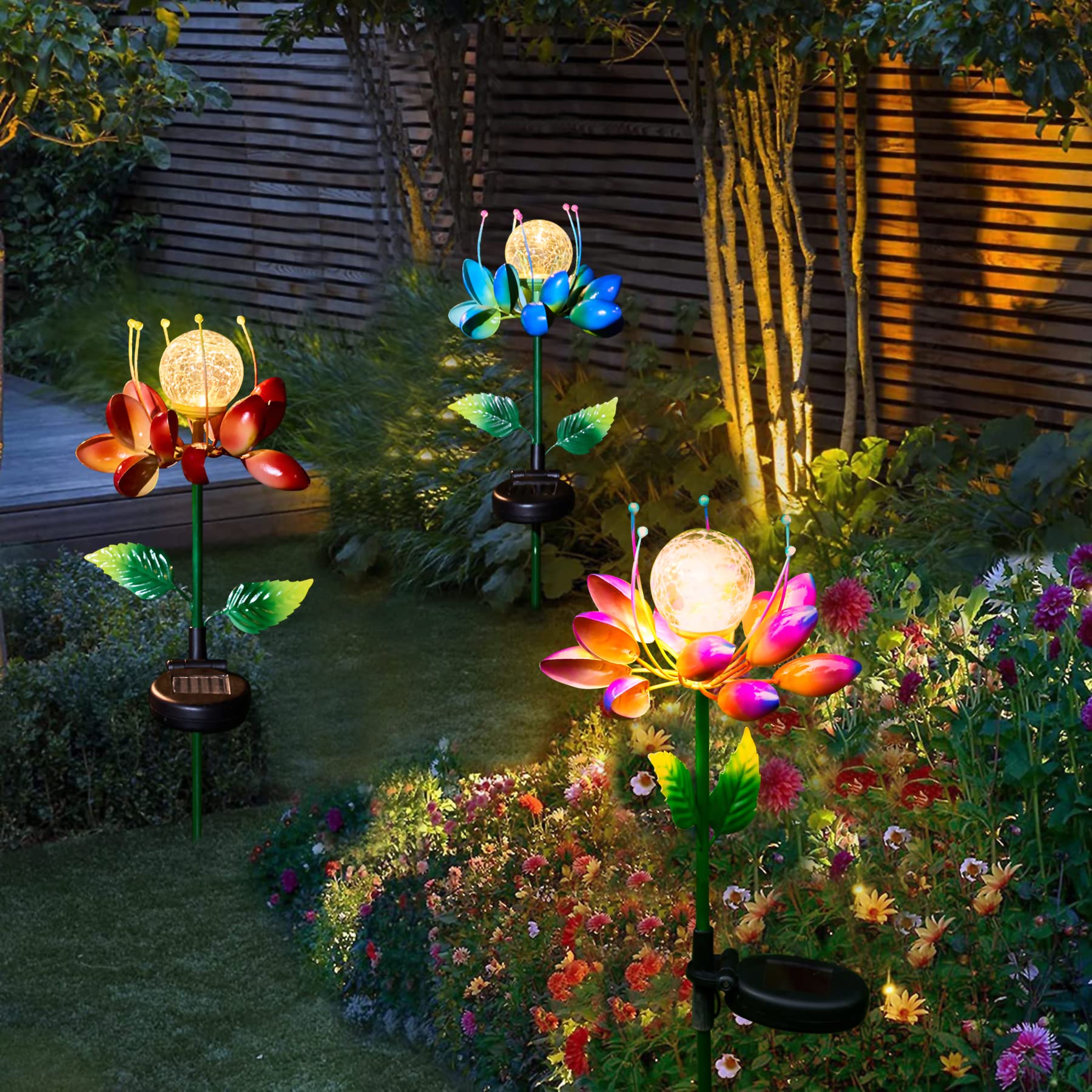 Solar Powered Metal Flower Windmill Garden Stake Lights - Waterproof Outdoor Decor for Yard, Lawn, Patio | Perfect Gardening Gifts & Landscape Lighting for Backyard, Pathway, Wedding Decor