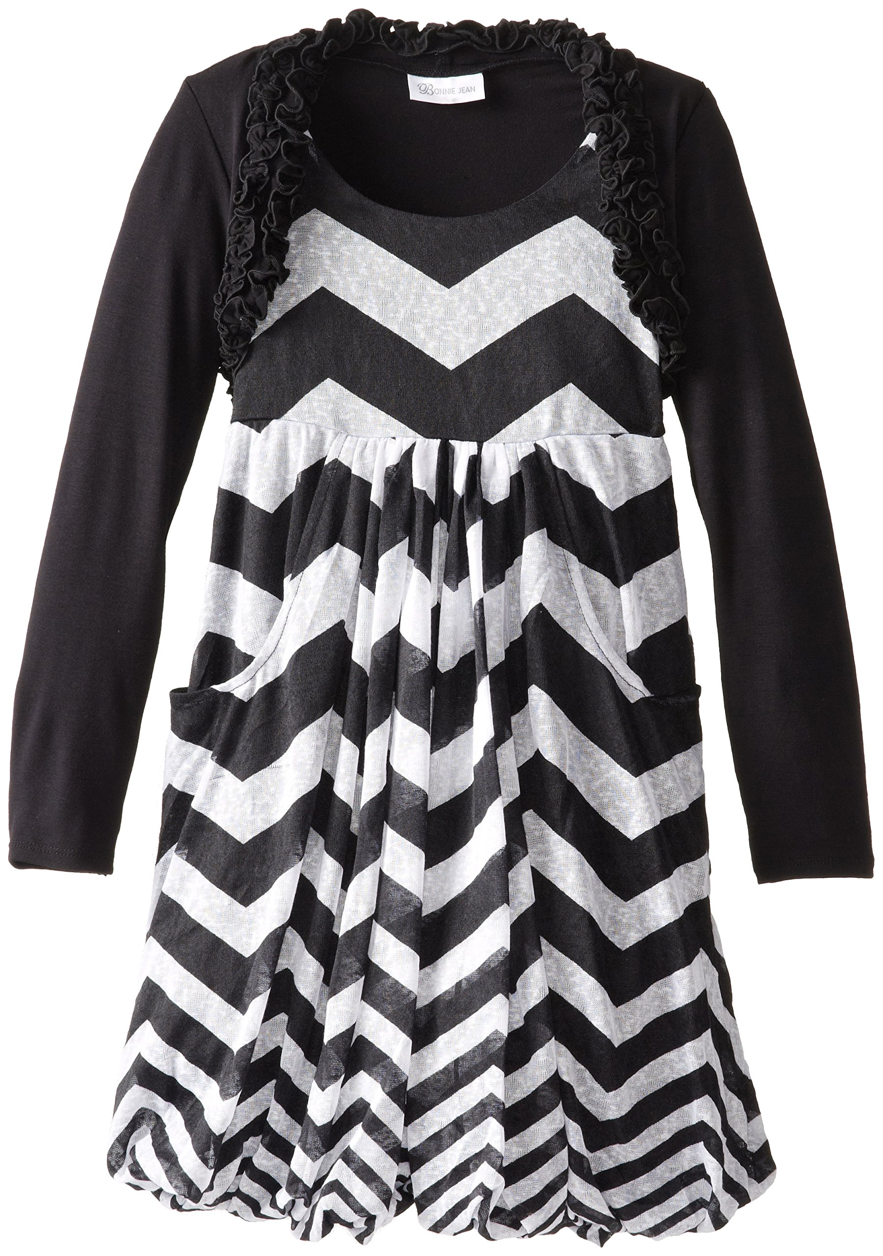 Bonnie Jean Big Girls' Knit Bubble Dress with Faux Cardigan - Cute & Comfortable Toddler Outfit for Birthday Parties, Family Photos & Special Occasions