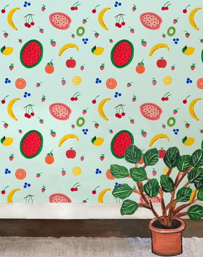 Fruit Punch Wallpaper by Carly Beck - Robins Egg Blue Peel & Stick Removable Wallpaper - Perfect for Nursery, Bedroom, or Home Office Decor
