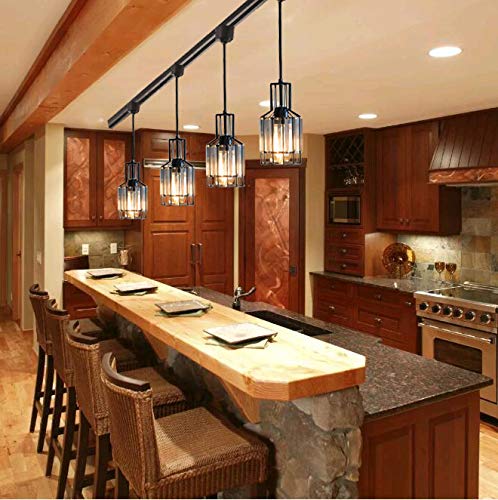 Dimmable Juno-Style Track Pendant Light - Modern Clear Crystal Shade, Industrial Vintage Design, Instant On for Kitchen Island - Customizable 3-Light Set | Perfect for Dining Rooms, Living Areas & Commercial Spaces