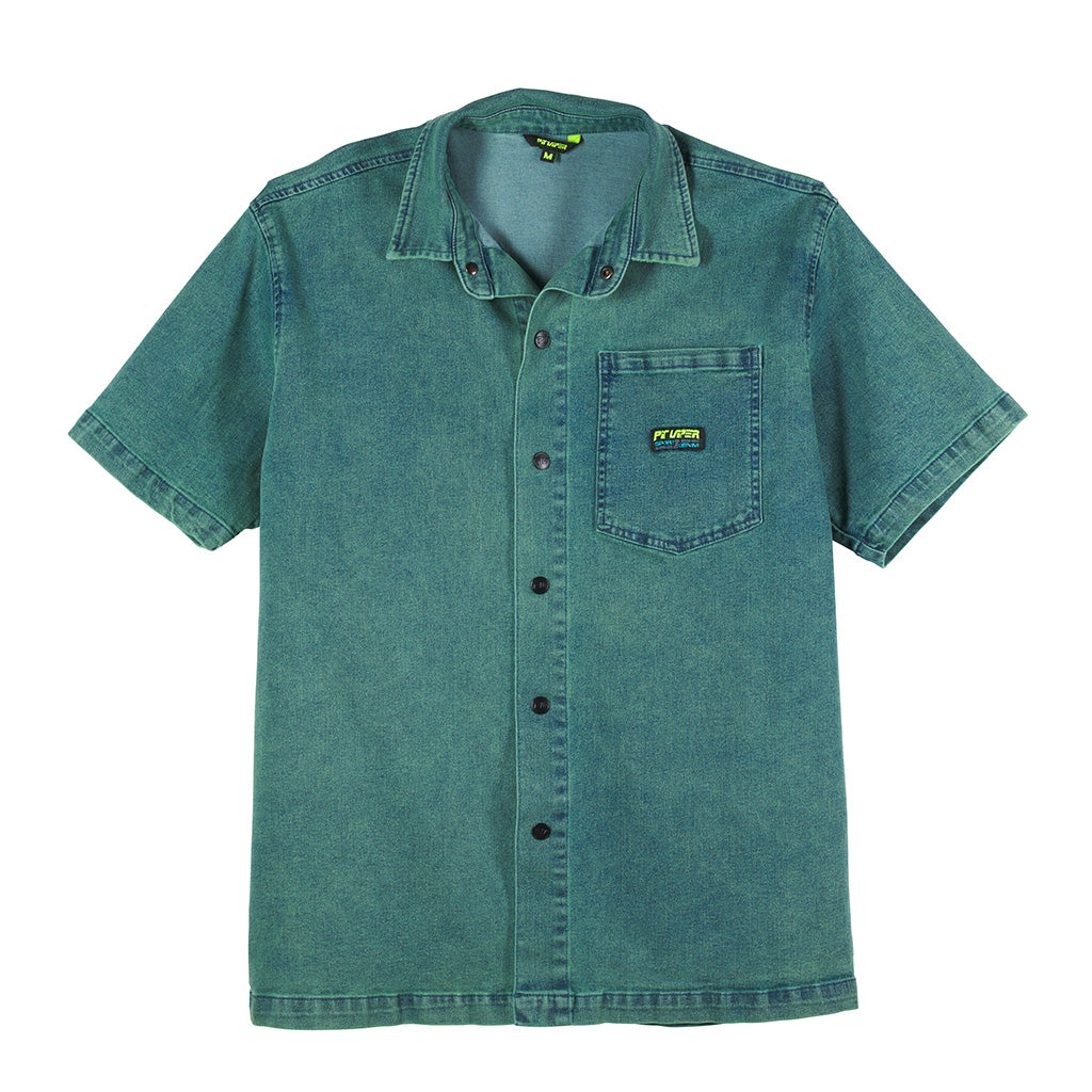 Rec Center Sport Denim Short Sleeve Shirt for Men - Comfortable Casual Workout & Gym Wear - Perfect for Outdoor Activities, Running, and Fitness Training