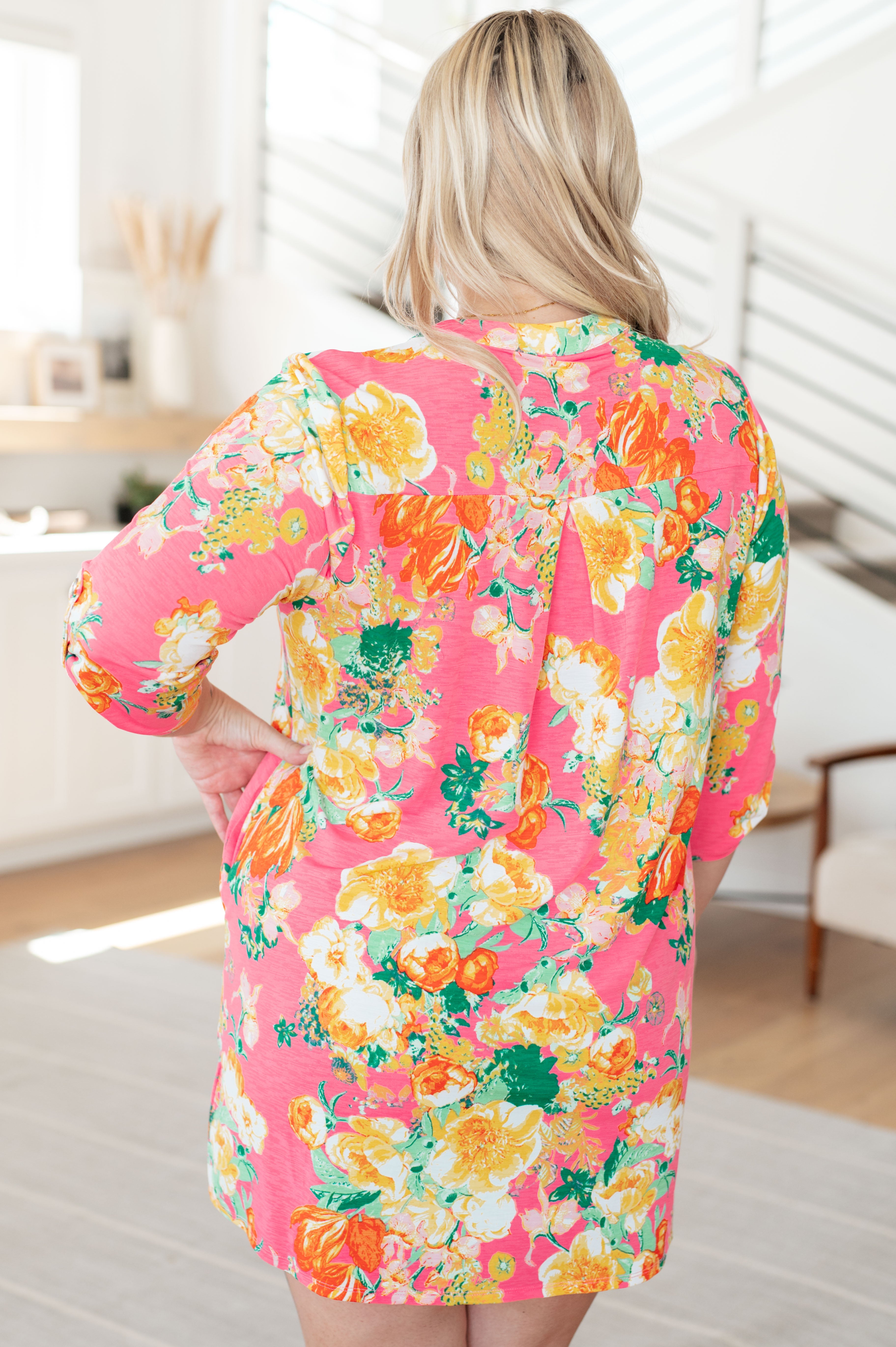 Lizzy Floral Dress - Hot Pink & Yellow Summer Dress for Women | Perfect for Beach, Vacation & Casual Outings