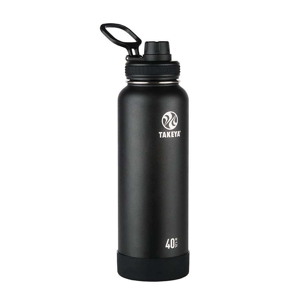 Takeya Actives 40oz Vacuum Insulated Stainless Steel Water Bottle with Leak Proof Spout Lid - Premium BPA-Free Hydration for Gym, Hiking & Outdoor Activities - Onyx Black