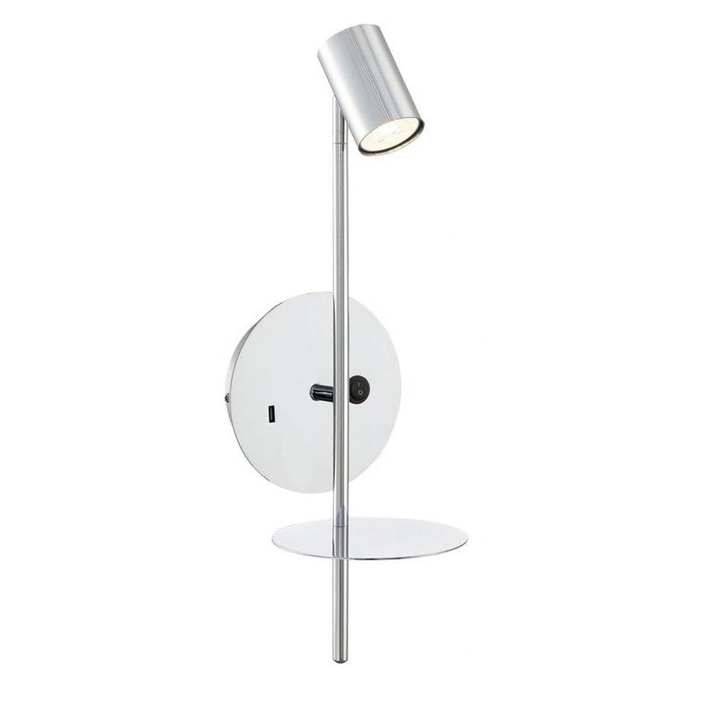Lite Source LED Wall Lamp with USB Port - Chrome Finish, 7W GU10 Bulb - Perfect for Bedroom, Hallway & Outdoor Lighting - LS-16810C