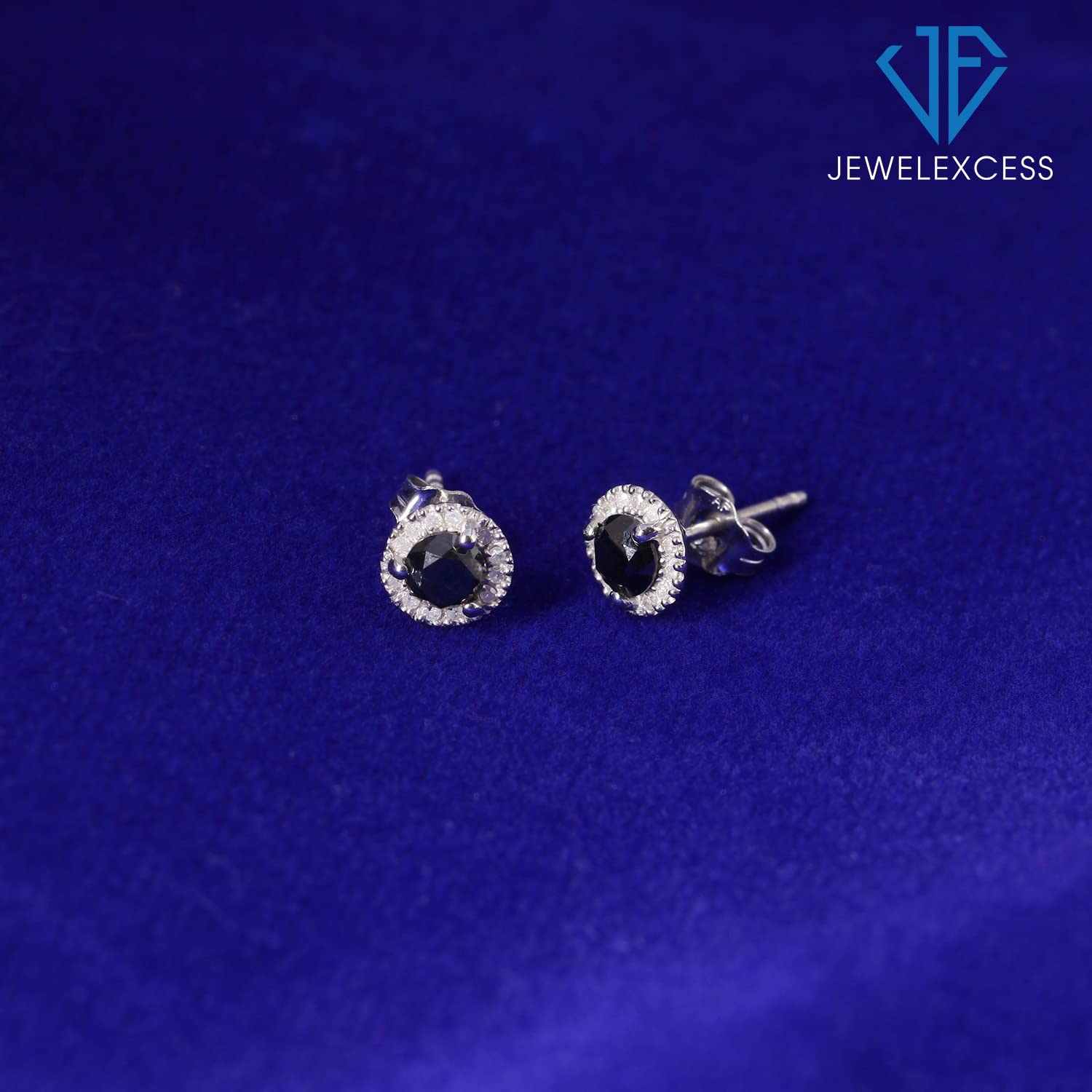 1.00 Carat Black & White Diamond Halo Stud Earrings in Sterling Silver – Elegant Women's Jewelry for Birthday Gifts & Special Occasions | JEWELEXCESS
