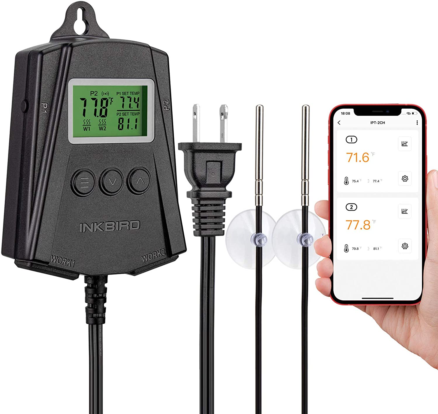 IPT 2CH Dual Channel Digital Temperature Controller - Precise Thermostat for Home Brewing, Aquariums & Reptile Tanks