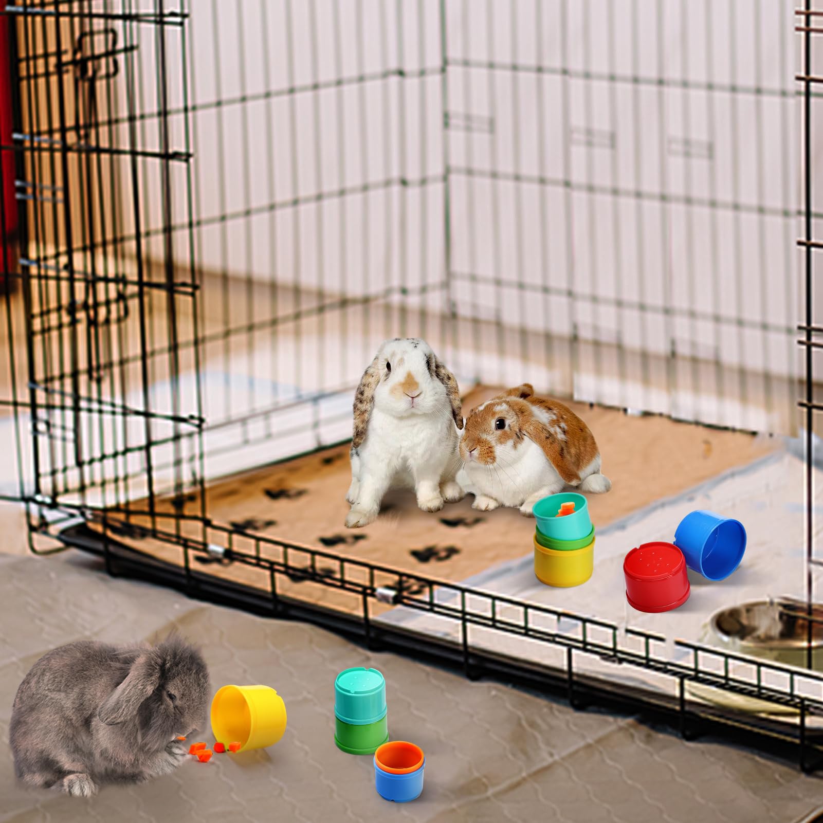 MEWTOGO 8 Pcs Rabbit Stacking Cups - Safe Reusable Bunny Toys in Rainbow Colors, Durable Nesting Cups for Small Animals (Hamsters, Guinea Pigs, Chinchillas) - Perfect for Food Hiding, Foraging & Playtime Activities