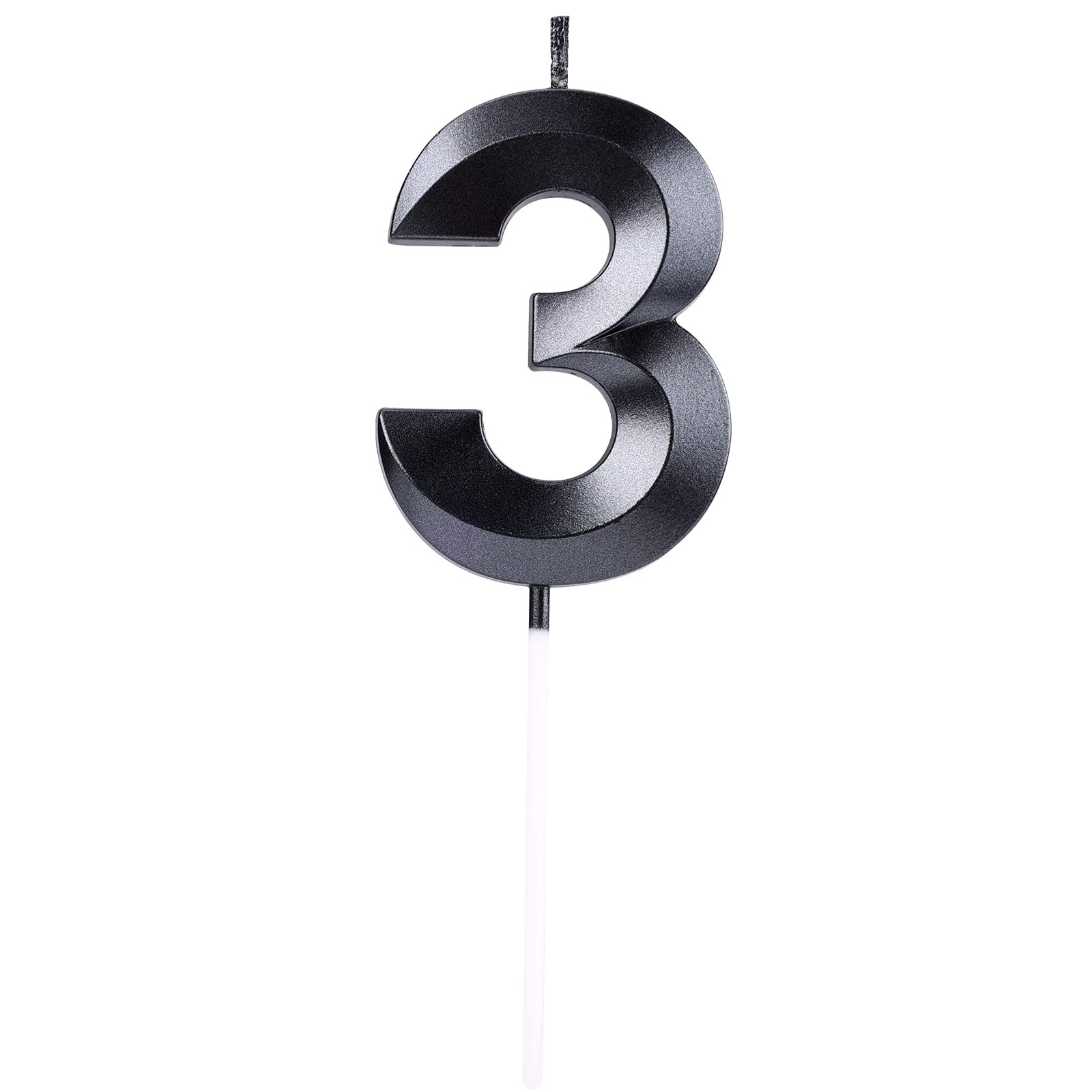 AIEX 2.76 Inch 3D Number Birthday Candles for Cake - Set of 3 Black Cake Topper Candles for Birthday Parties, Weddings, Anniversaries & Graduations | Perfect for Cake Decorating, Celebration Centerpieces & Special Occasions