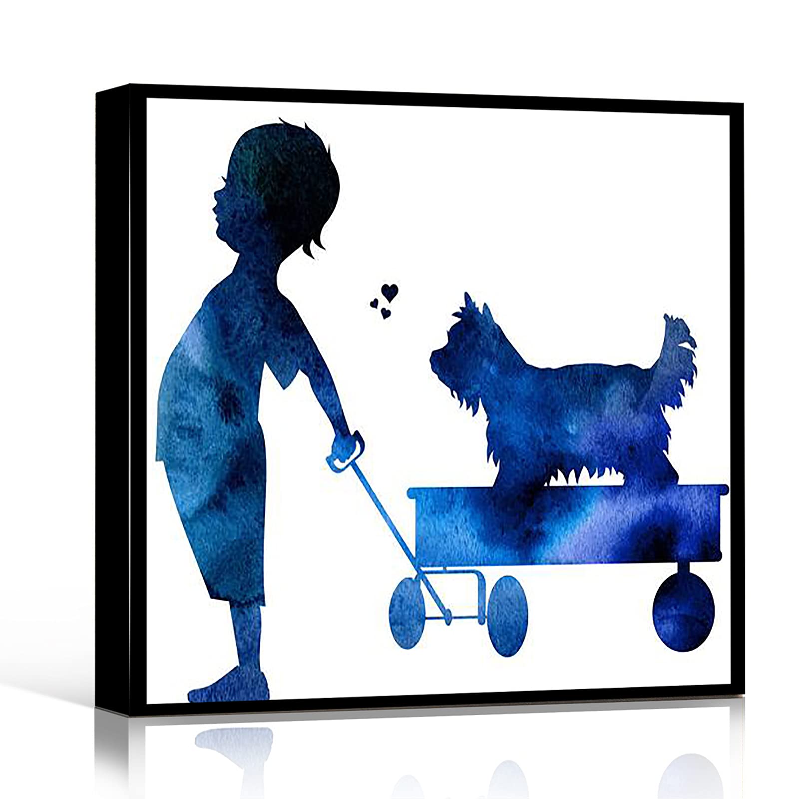 Puppy in Wagon Watercolor Canvas Wall Art - 16x16 Inch Framed Modern Nursery Decor for Boys, Gaming Room & Kids Bedroom - Perfect Gift for Dog Lovers & Yorkshire Terrier Fans