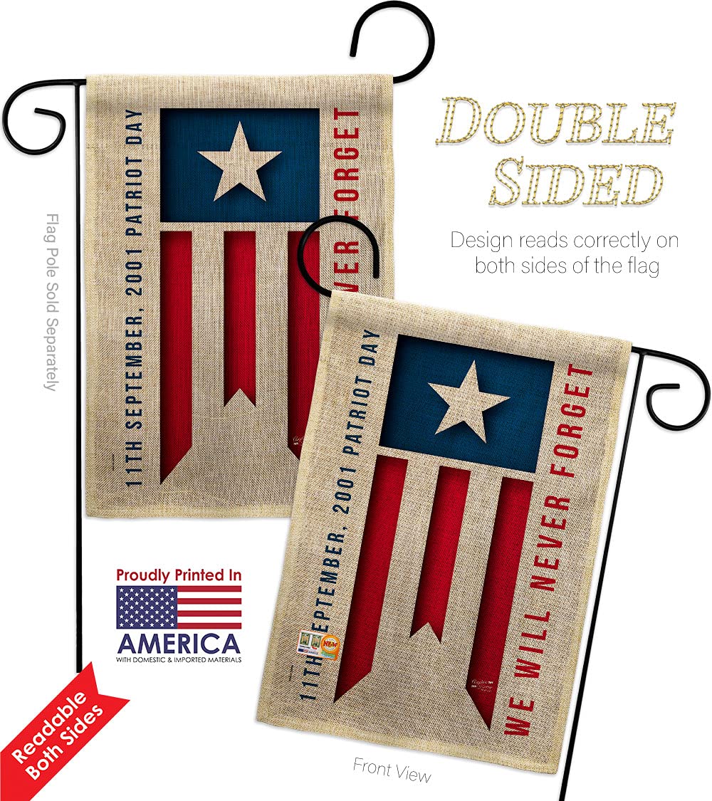 Patriotic Burlap Garden House Flags Kit - Double-Sided 28x40 Inch American Flag Yard Banner for 911 Day, Americana & World Peace Awareness - Made in USA | Perfect for Front Yard Decoration, Memorial Day & Patriotic Events