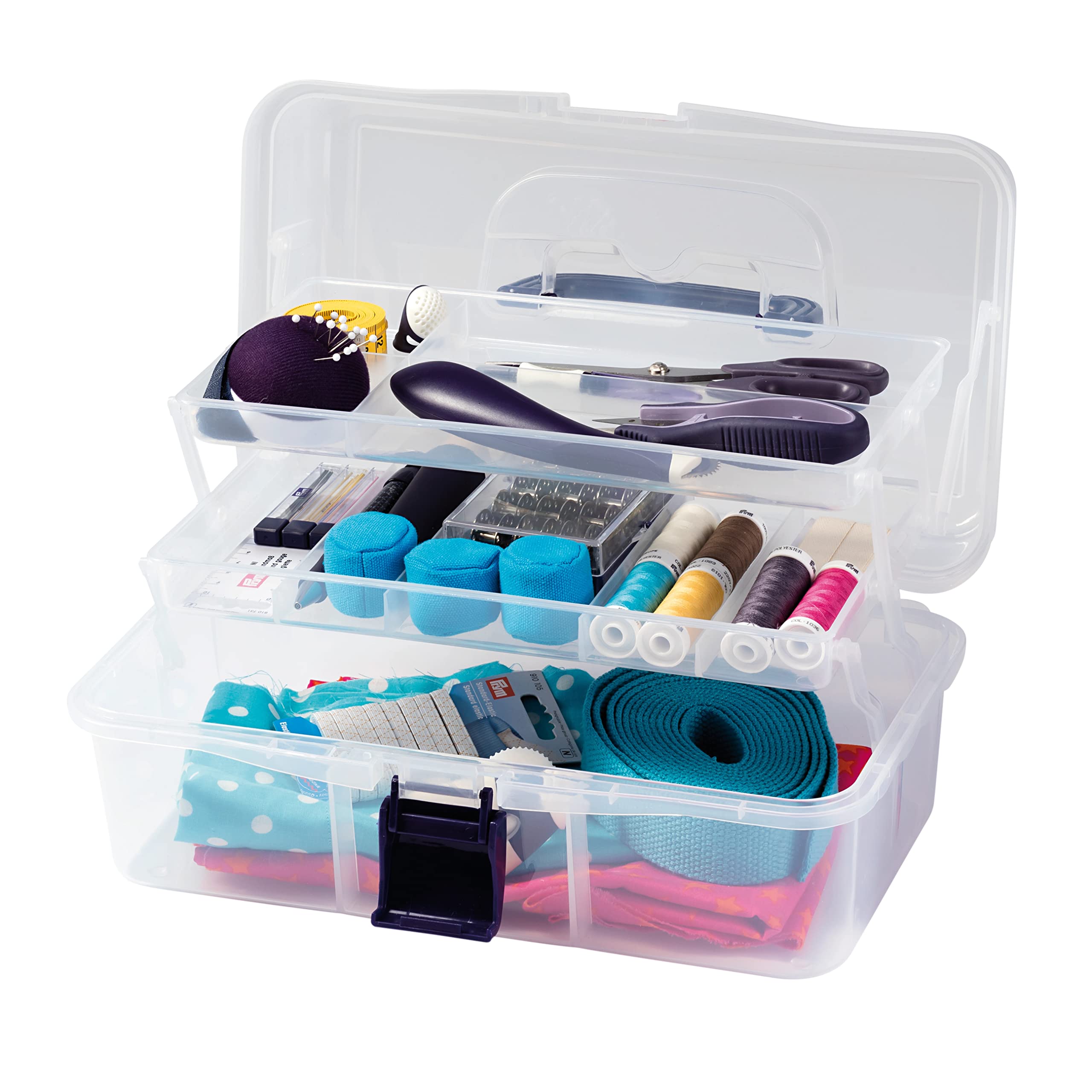 Prym Clear Storage Box for Sewing Supplies - Transparent Organizer for Threads, Needles & Notions - Perfect for Craft Rooms & DIY Projects
