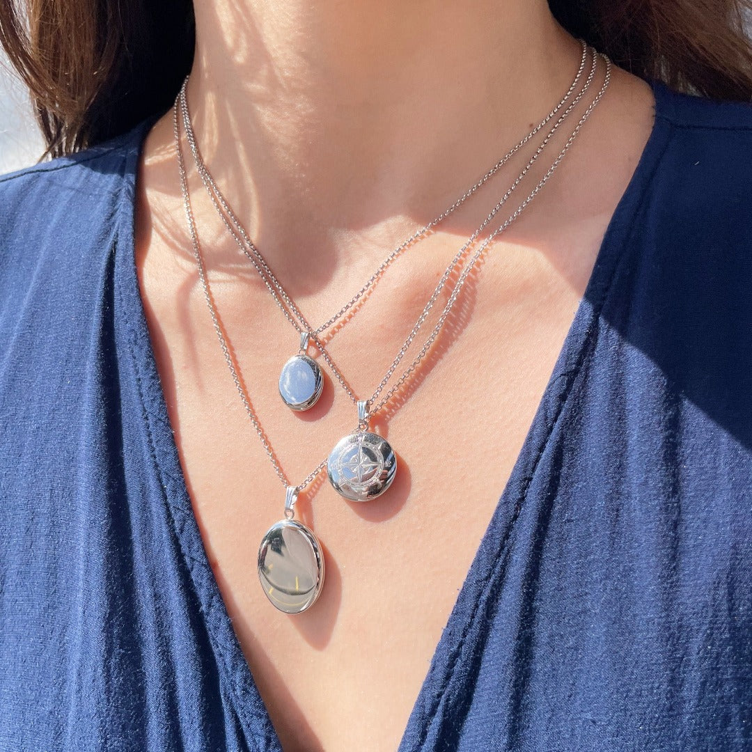 Sterling Silver 19mm Round Compass Locket Necklace - Vintage Nautical Jewelry for Women - Perfect for Travel, Adventure & Everyday Wear