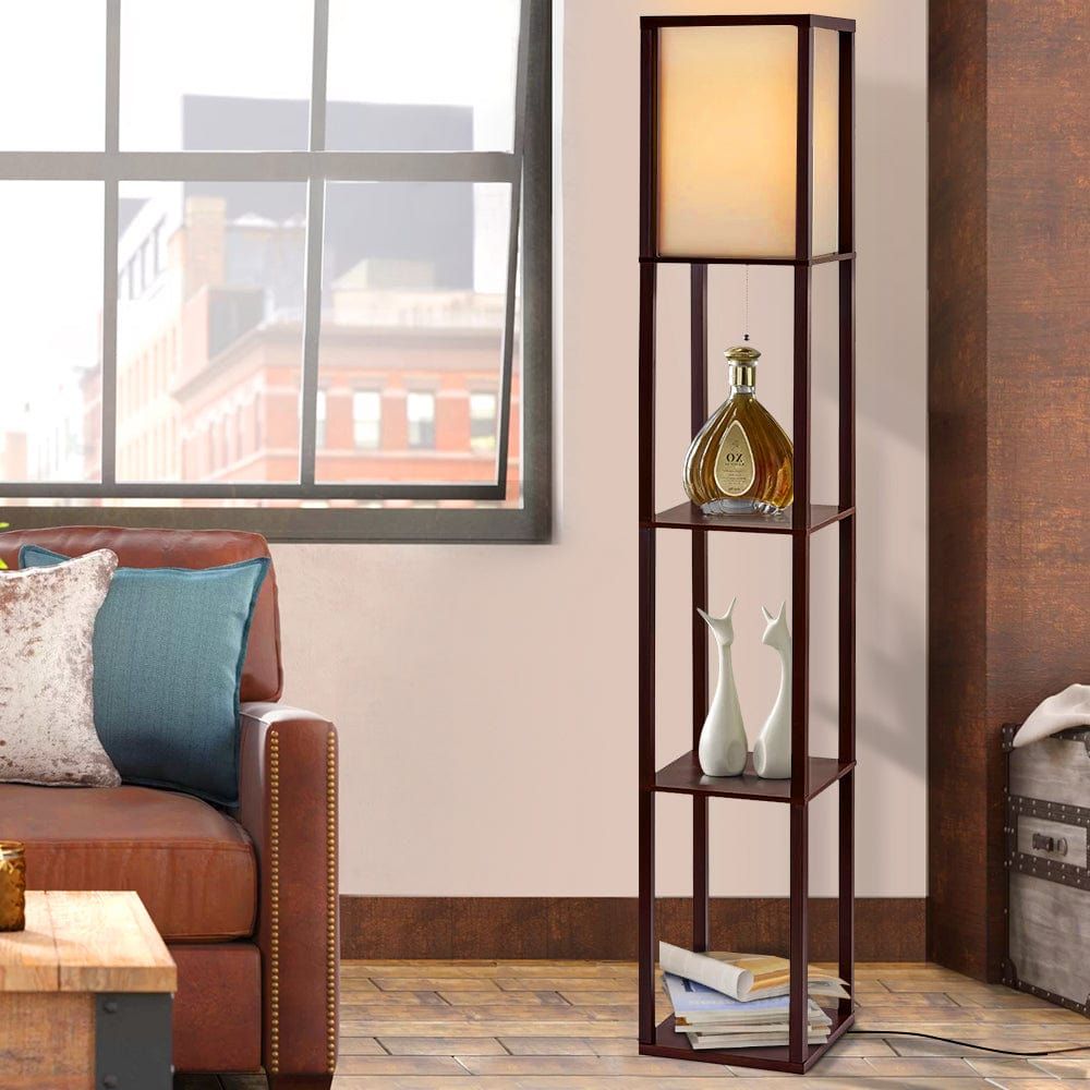 Vintage Floor Lamp with Wood Shelf - Adjustable Reading Light & Storage Organizer for Living Room, Bedroom, and Home Office