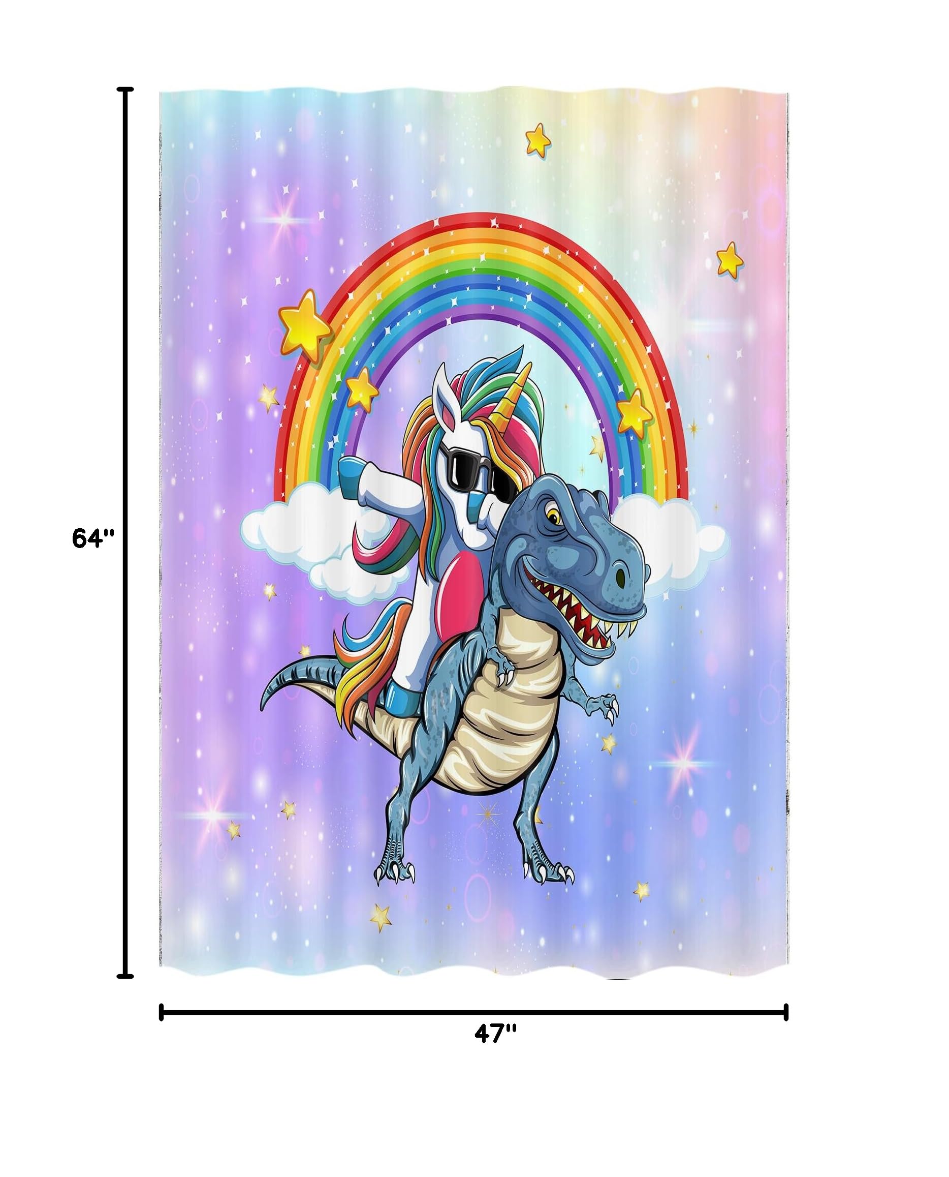 Funny Unicorn Riding Dinosaur Camper Shower Curtain Set - 47x64 Inch Small Narrow Travel Trailer Bathroom Decor with Hooks | Perfect for RV, Camping & Outdoor Adventures - Happy Camping Accessories