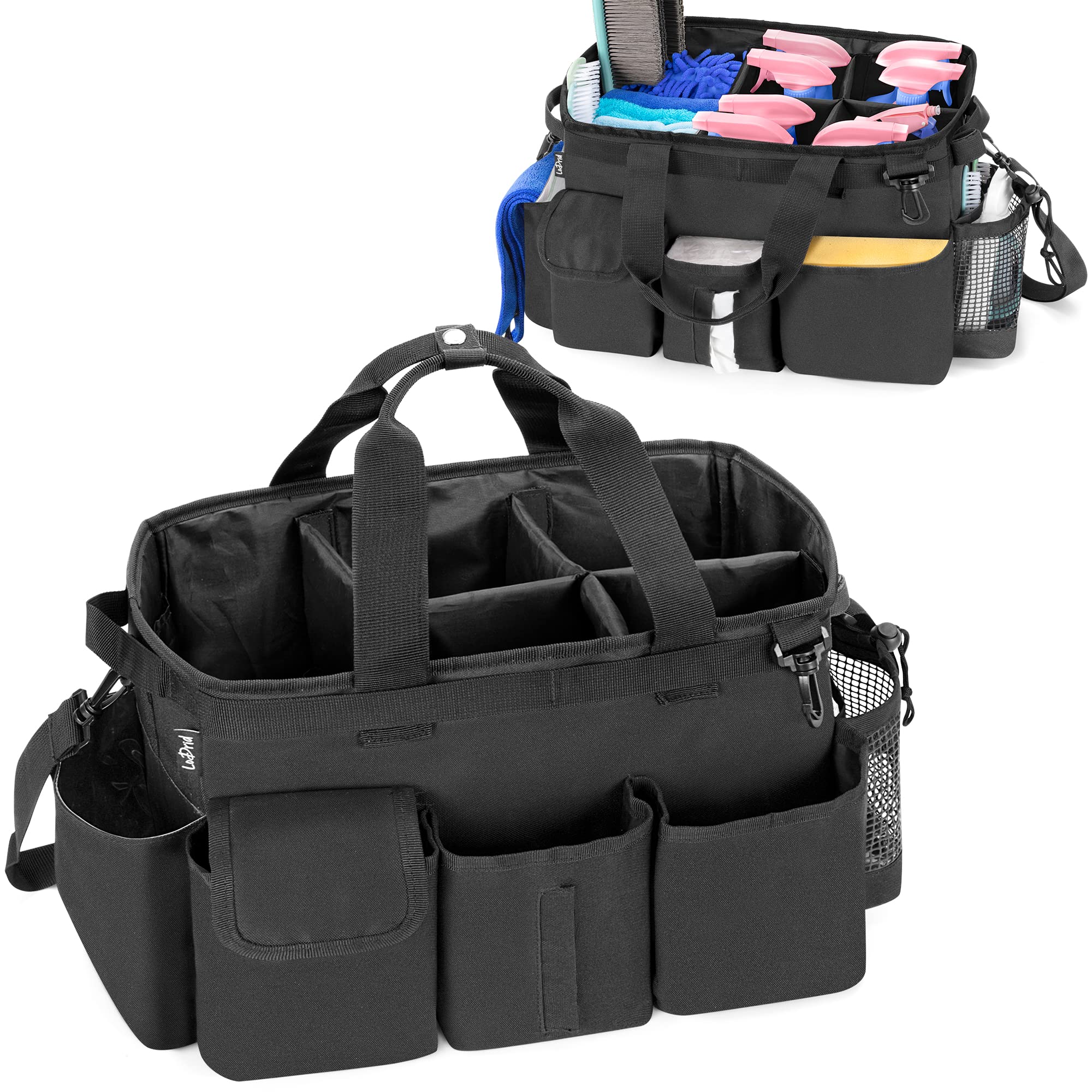 LoDrid Large Cleaning Caddy Bag with Detachable Divider - Organizer for Housekeepers & Cleaners - Perfect for Home & Office Cleaning