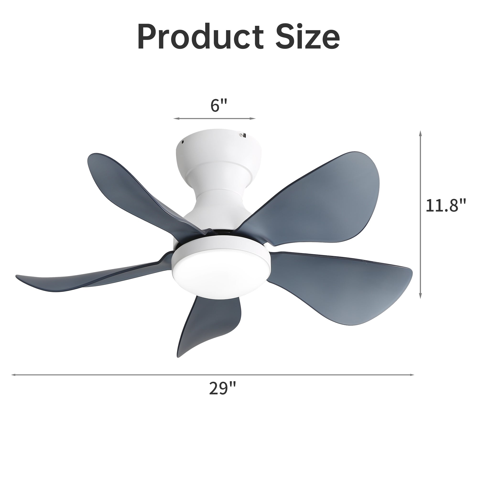 29 Inch Small Ceiling Fan with LED Dimmable Light - Flush Mount, 5 Reversible ABS Blades for Bedroom, Nursery & Office - Quiet, Energy Efficient Cooling Solution