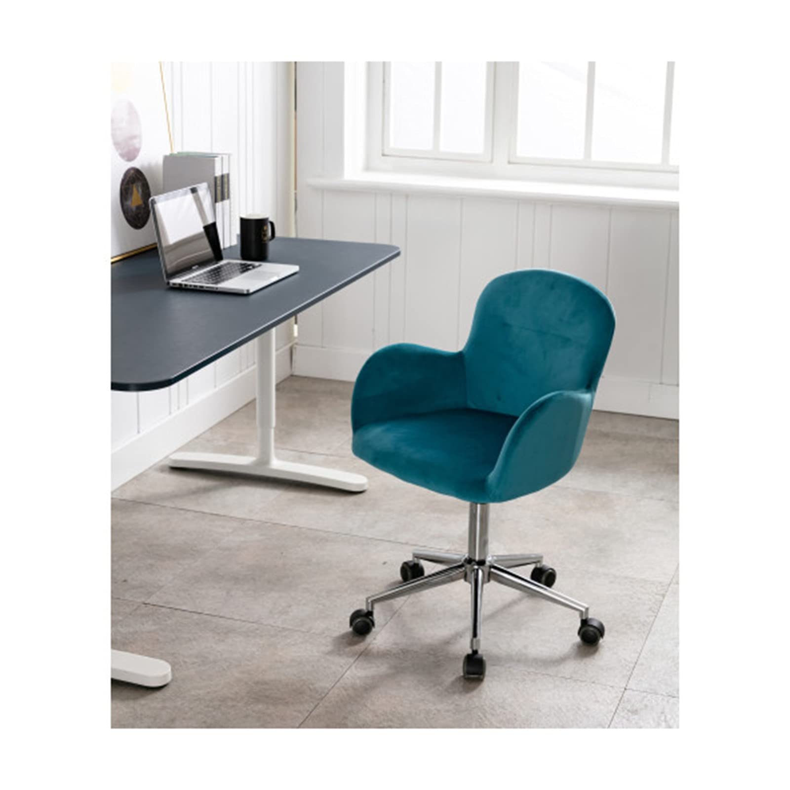 XCJ Comfortable Task Chair - Ergonomic Home Office Chair with Velvet Swivel Shell, Modern Leisure Armchair in Lake Blue for Living Room & Workspace | Perfect for Remote Work, Gaming & Relaxation