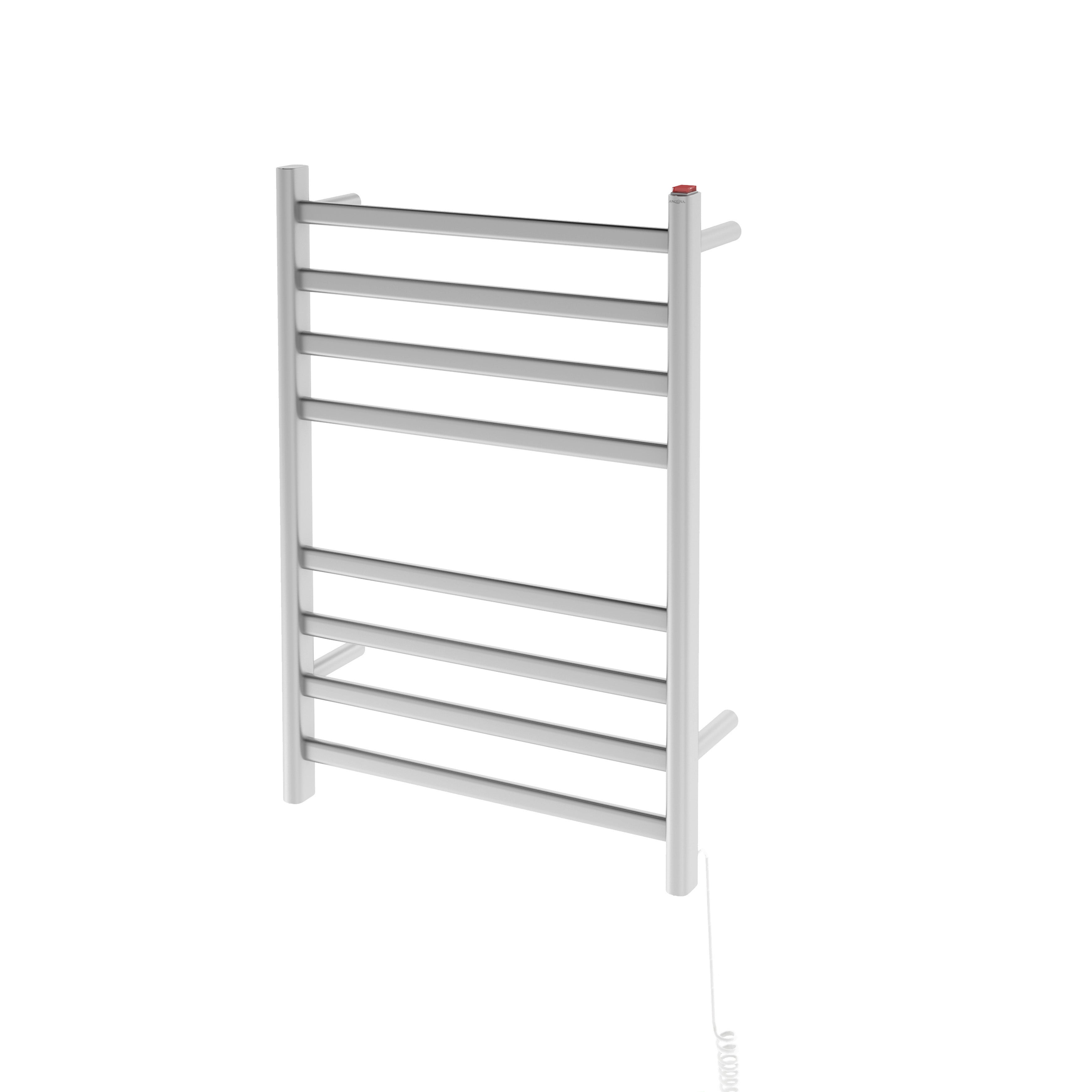 Prima Dual Extended 8 Bar Electric Towel Warmer - Hardwired & Plug-in Brushed Stainless Steel - Perfect for Bathrooms, Spas & Luxury Hotels