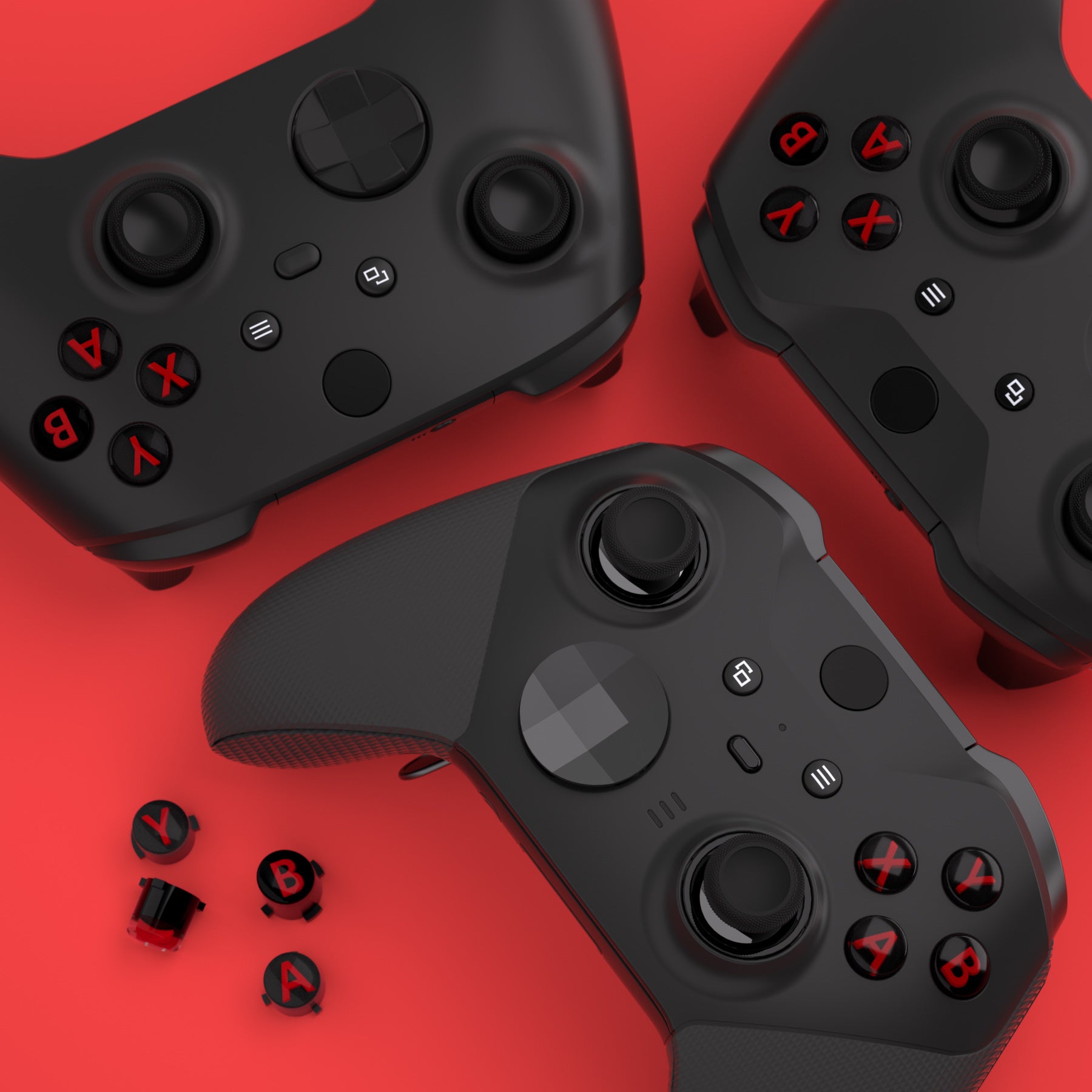 eXtremeRate Three Tone ABXY Action Buttons - Black, Clear & Carmine Red - Compatible with Xbox Series X/S, Xbox One S/X & Elite V1/V2 Controllers - Classic Symbols for Enhanced Gaming Experience - Perfect for Gaming Enthusiasts & Custom Controller Builders