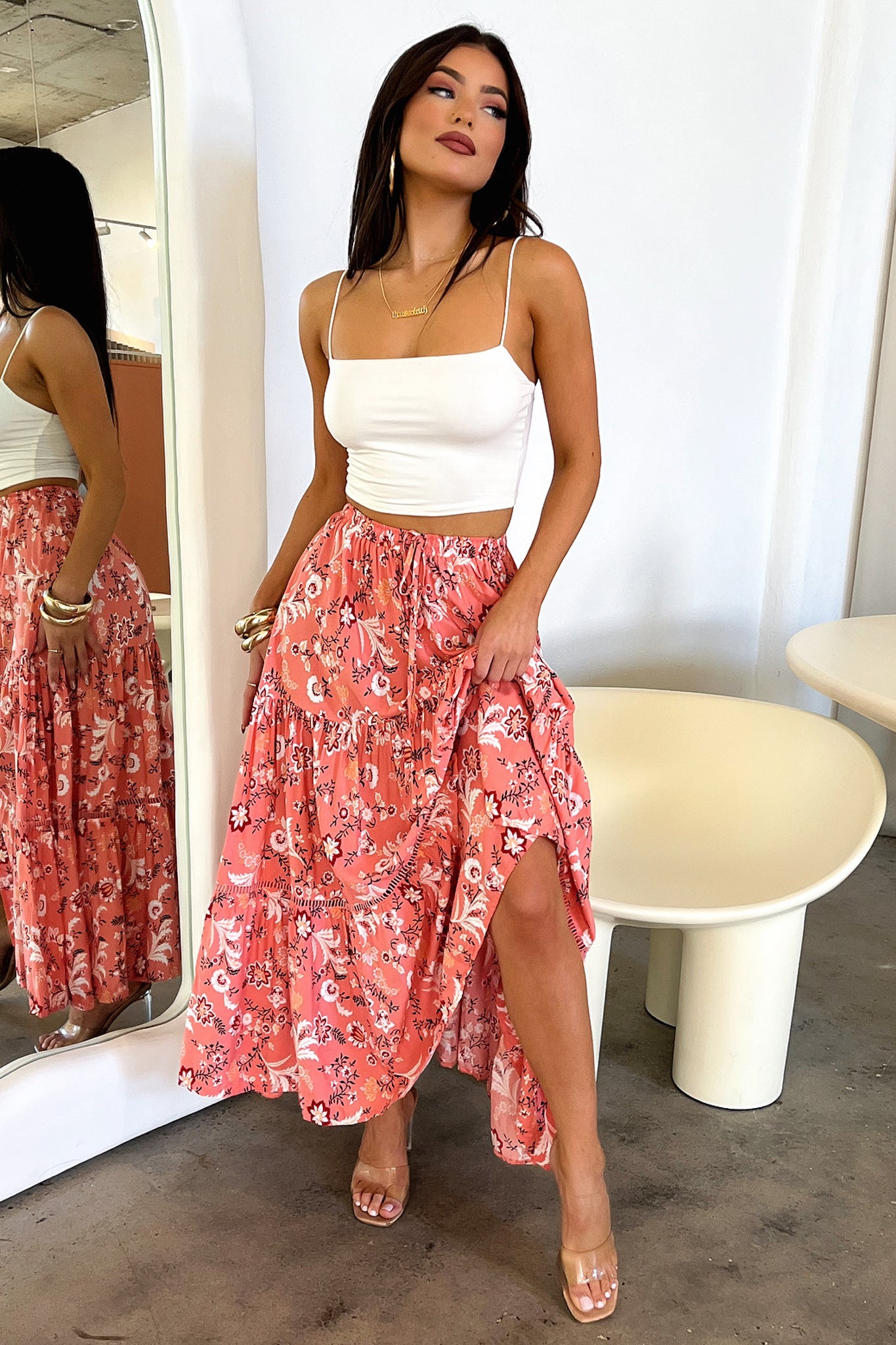 Kei Maxi Skirt - Pink Floral Print Long Skirt for Women | Boho Summer Beach Dress, Casual Outfit & Vacation Wear