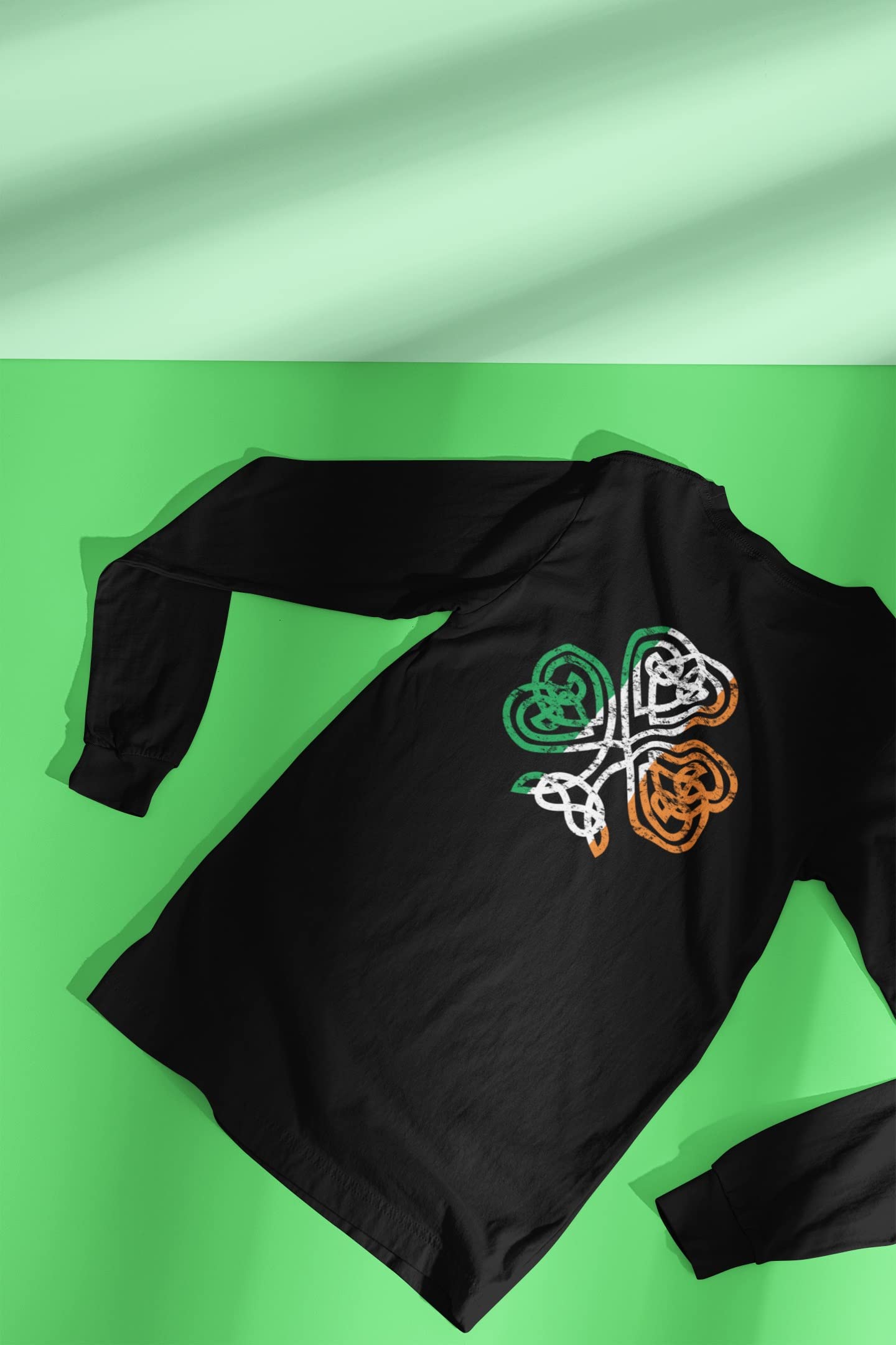 Old Glory St. Patrick's Day Shamrock Knot Long Sleeve T-Shirt for Adults - Irish Pride Apparel for Parties & Festivals