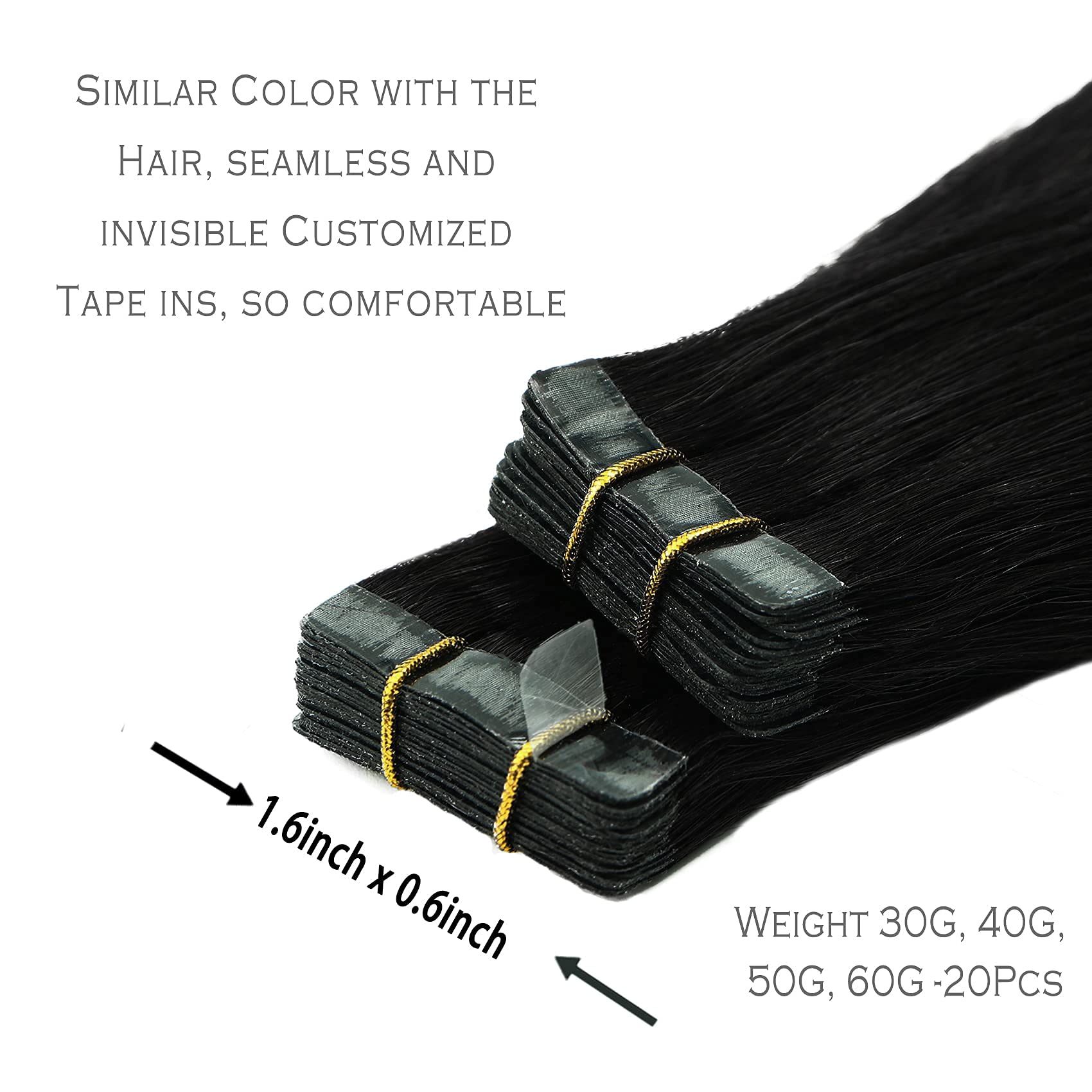 100% Real Remy Human Hair Tape in Extensions - Jet Black 22 Inch 20pcs 60g Straight Natural Tape Ins for Women | Perfect for Daily Wear, Special Occasions & Styling