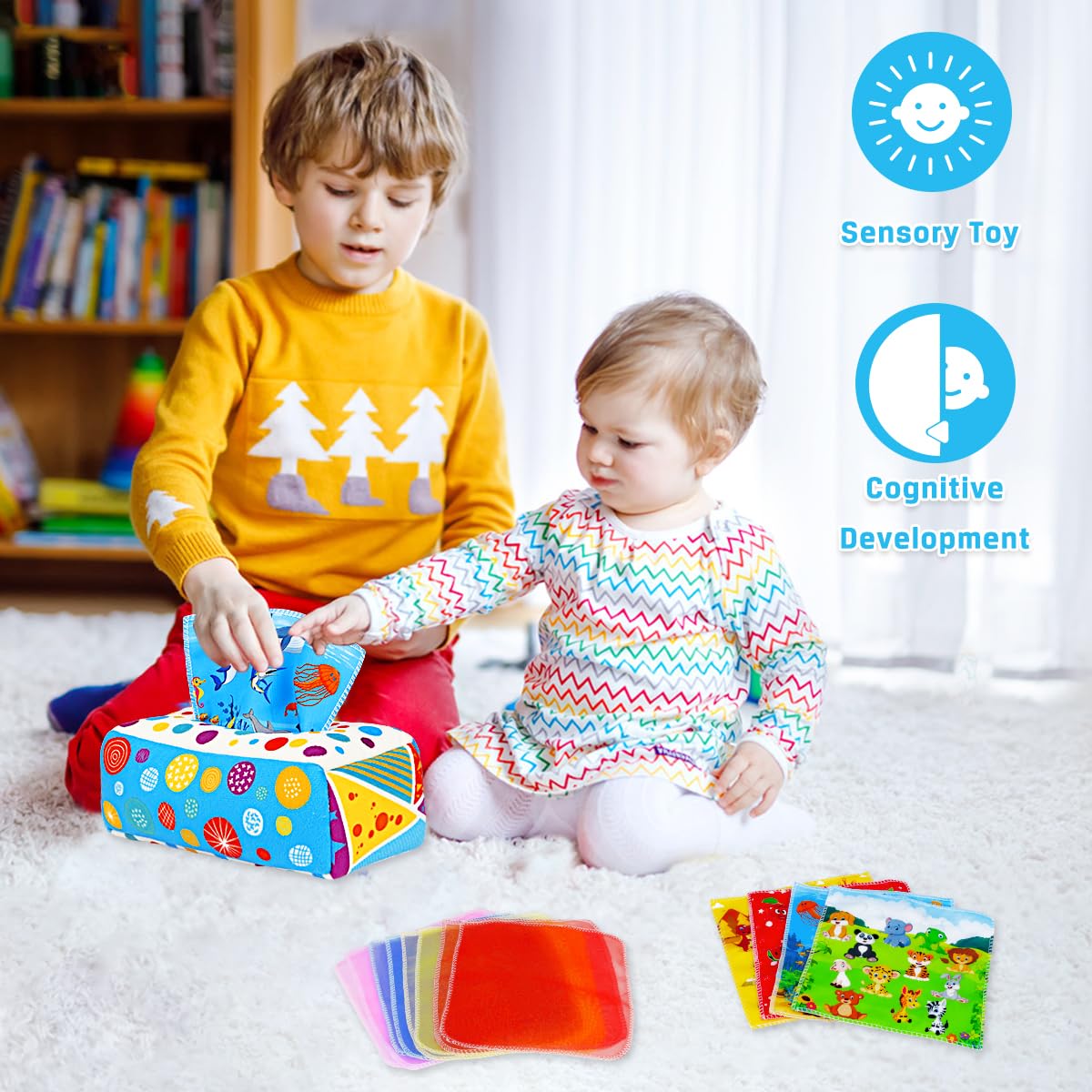 Aiduy Montessori Baby Toys for 6-12 Months - Soft Crinkle Sensory Learning Toys for Infants, Early Developmental Tissue Box Toy for 1 Year Old Boys & Girls | Perfect for Playtime, Baby Shower Gifts & Montessori Education