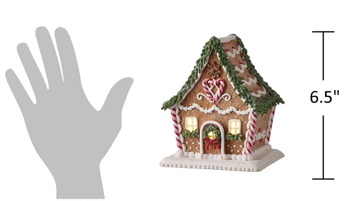 Iced Peppermint Candy Cane Light-Up Gingerbread House - The Bridge Collection | Holiday Home Decor for Christmas, Winter Parties & Festive Table Centerpiece