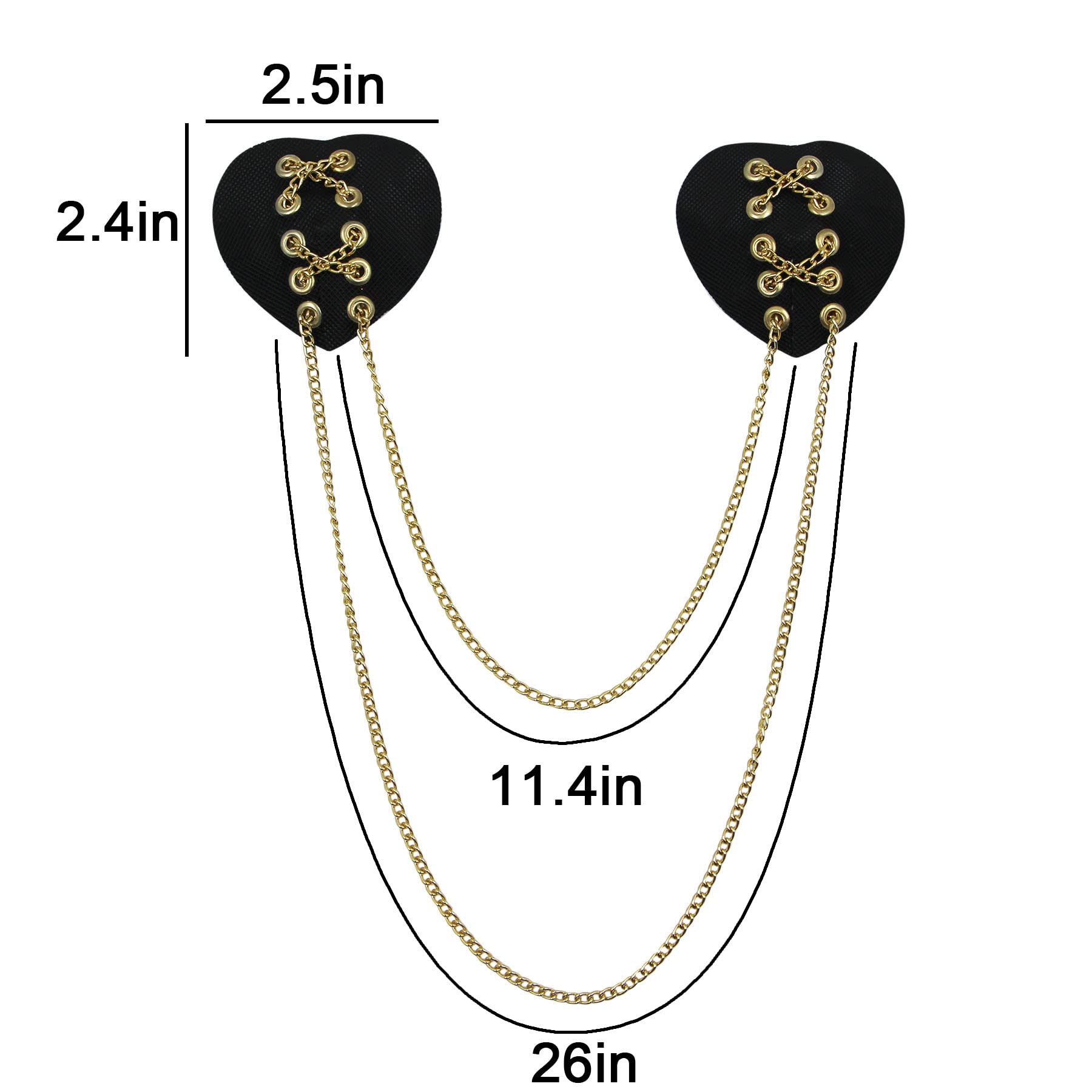 ZGMYC Reusable PU Leather Heart-Shaped Nipple Covers with Gold Metal Chain - Adhesive Pasties & Sexy Body Jewelry for Women | Perfect for Parties, Rave Festivals, Bachelorette Nights & Club Wear