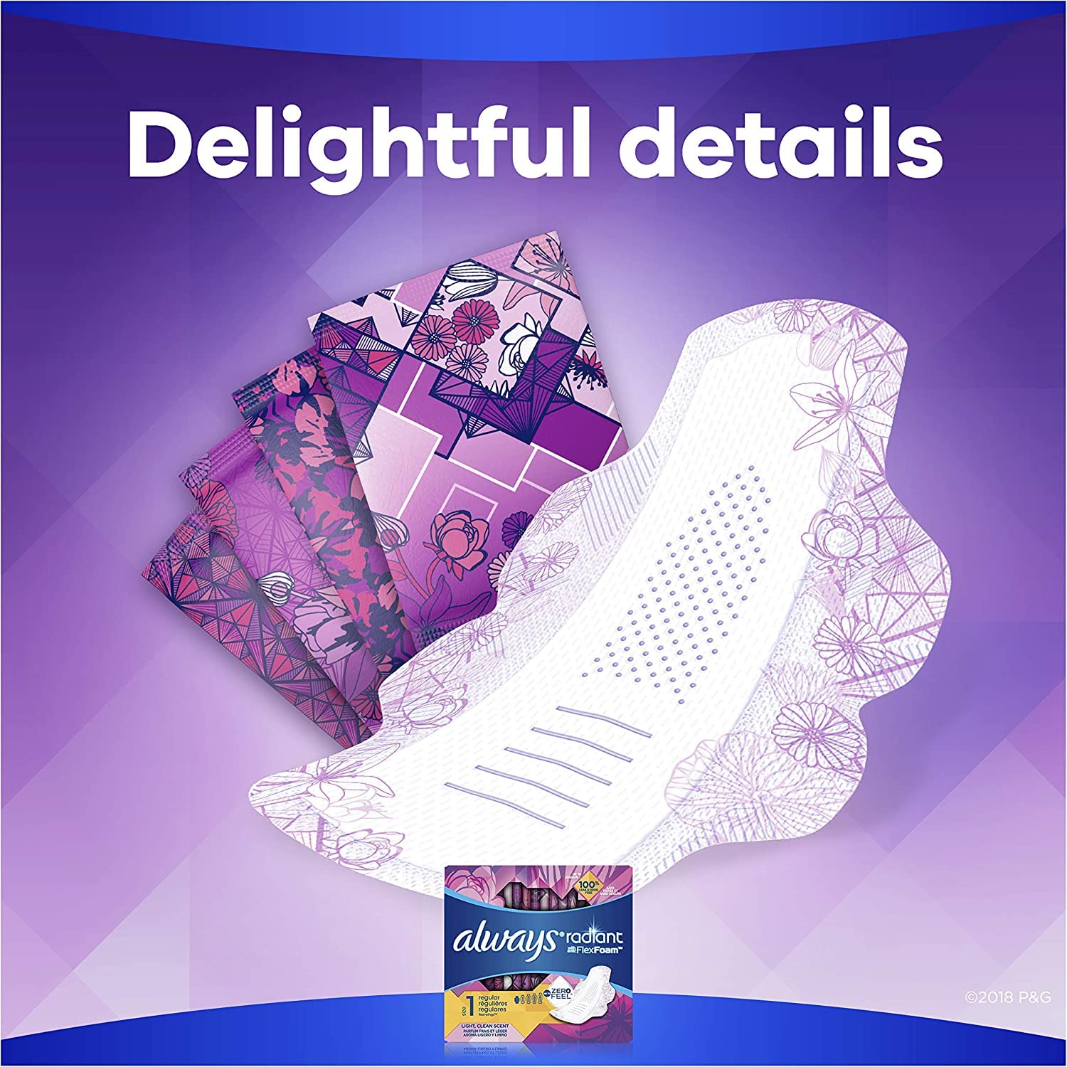 Always Radiant Pads with Wings, Scented - Ultra Thin & Comfortable Sanitary Pads for Women (Pack of 6) | Perfect for Day & Night Use, Active Lifestyle & Heavy Flow Protection