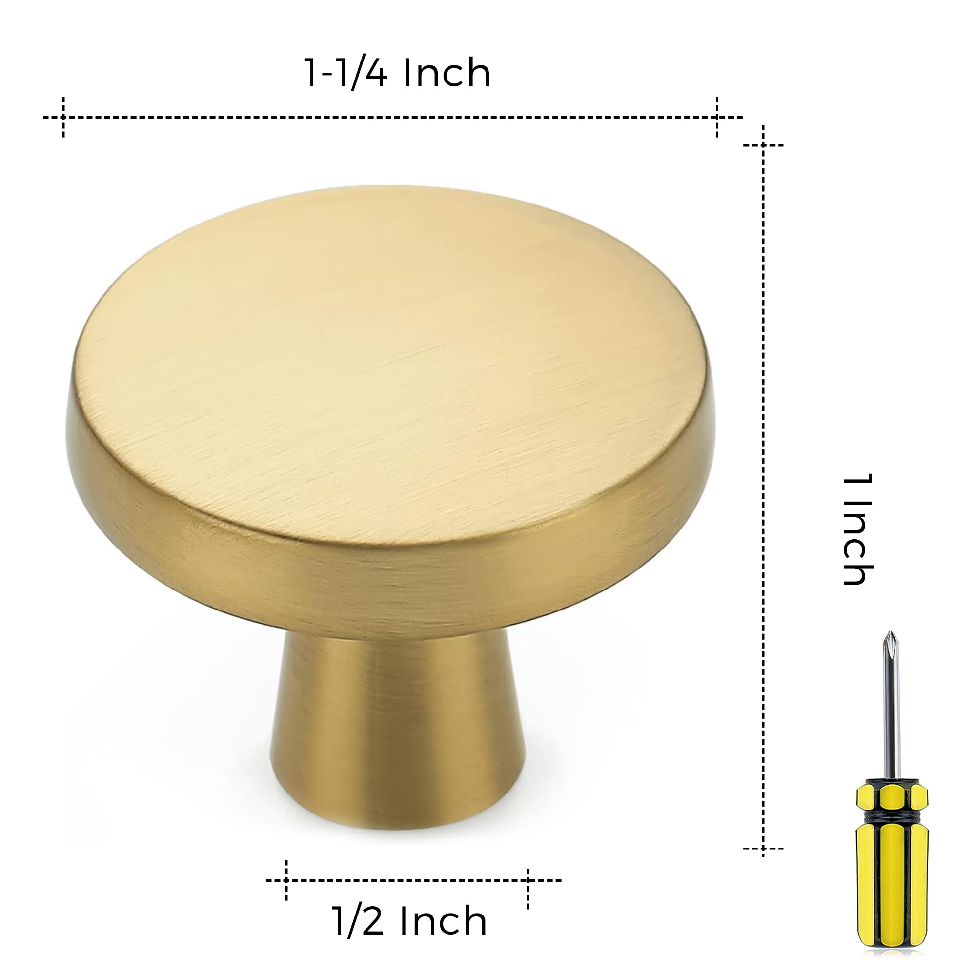 30 Pack Solid Brass Cabinet Knobs - Round Gold Dresser Drawer Pulls for Kitchen Cabinets, Wardrobes & Furniture - Brushed Brass Hardware for Home Decor & DIY Projects