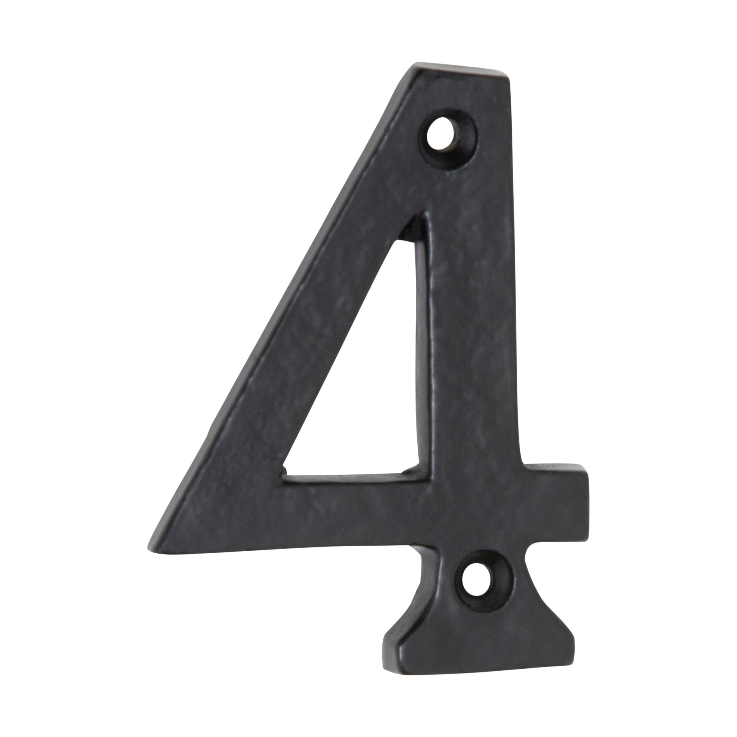 1894 Numeral 4 Iron Matte Black House Number Sign - 75mm Height for Modern Home & Garden Address Plaque