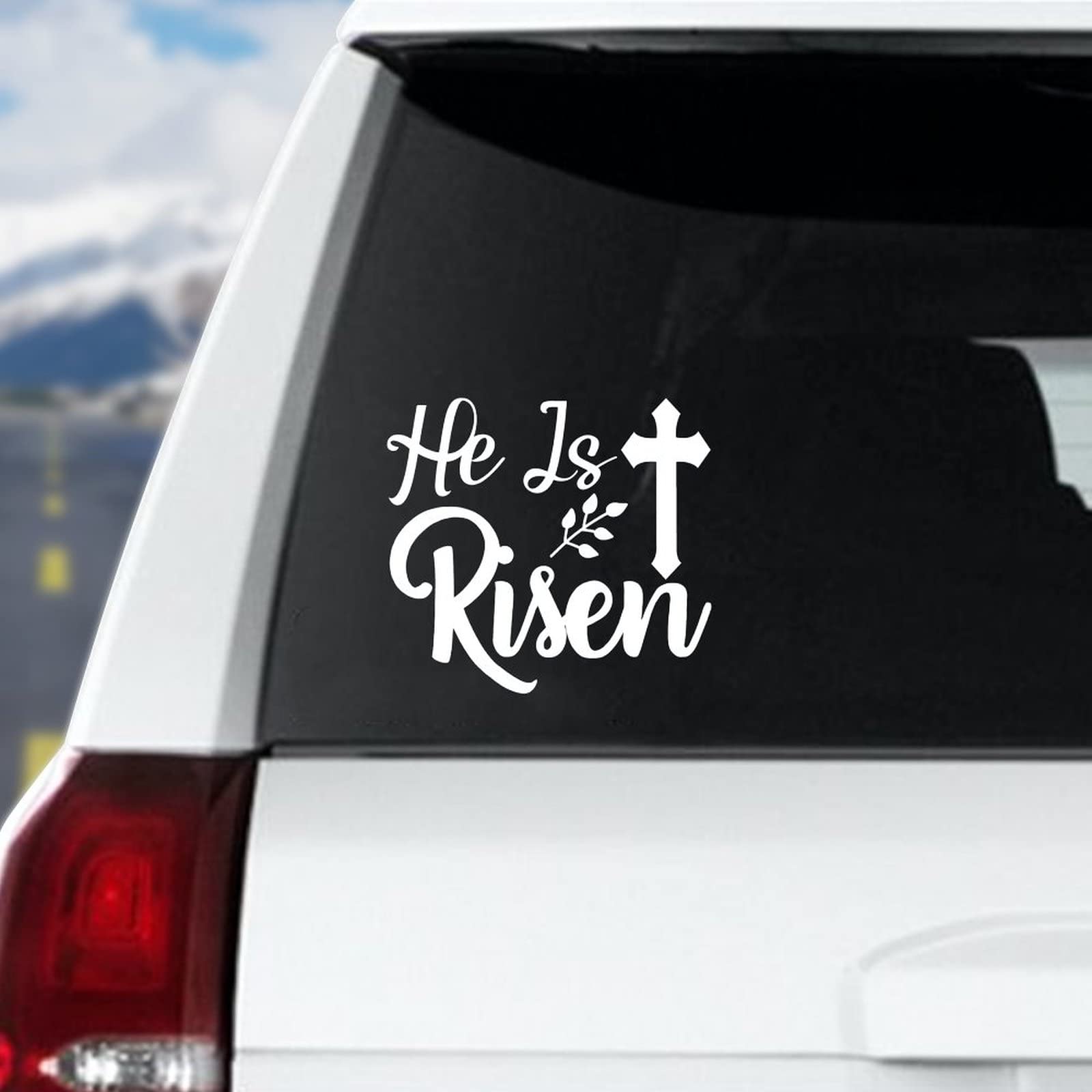 He Is Risen Cross Car Decal - Bible Verse Vinyl Sticker for Cars, Christian Religious Bumper Sticker - Personalized Window & Laptop Decoration - Perfect for Easter, Church Events & Daily Faith Inspiration