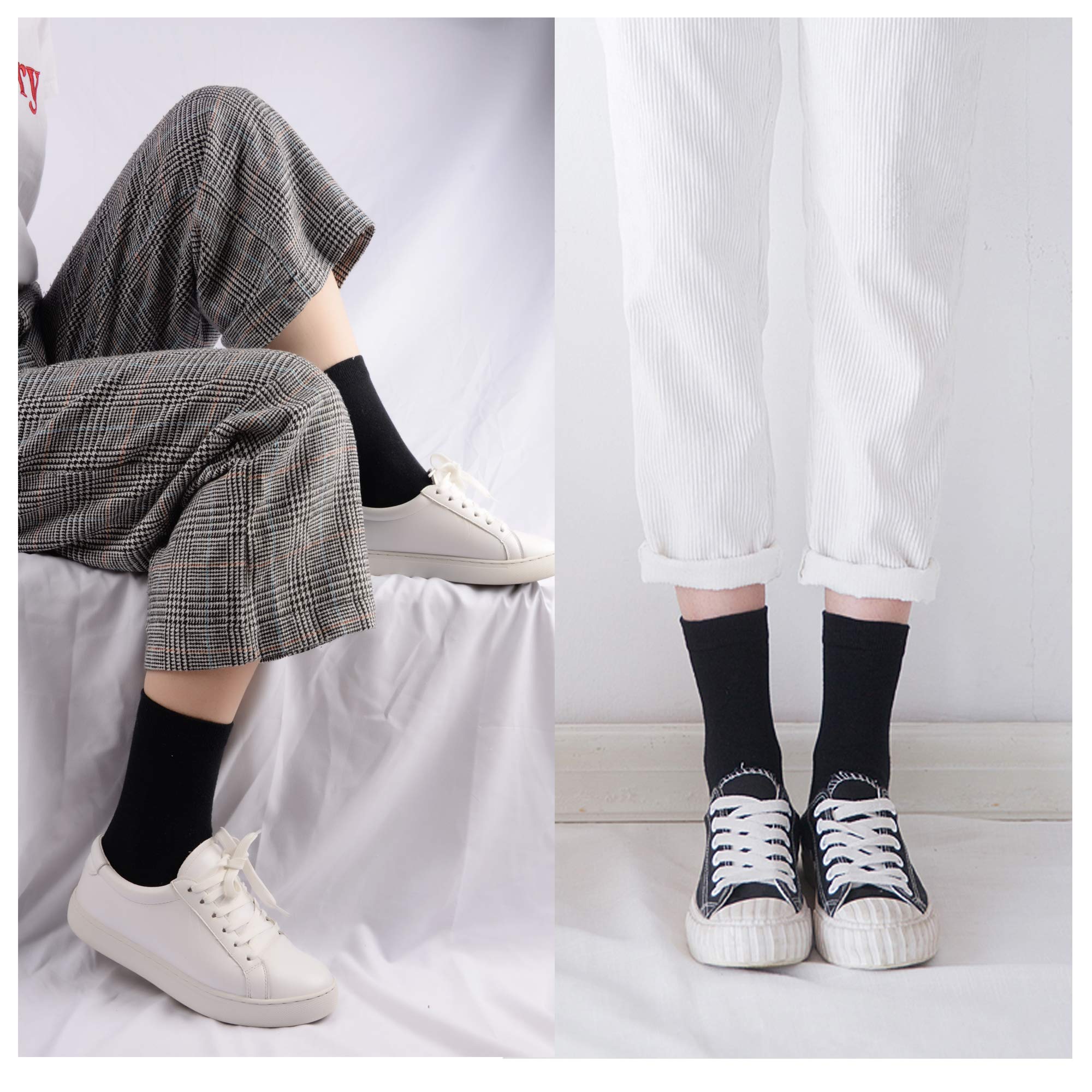 6-9 Pairs Women's Black Crew Socks Thin High Ankle Lightweight Cotton Socks for Everyday Wear, Workout & Casual Outfits