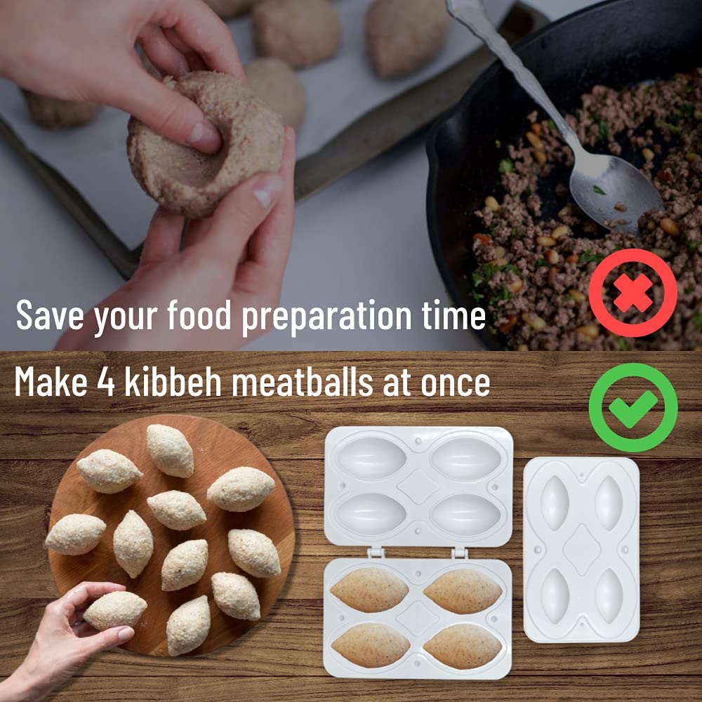 Premium Kibbeh Maker Mold - 7cm 4-Grid Meatball Press Tool for Middle Eastern Cuisine | Perfect for Homemade Kibbeh, Falafel & Meatballs | Great for Kitchens, Restaurants & Food Prep