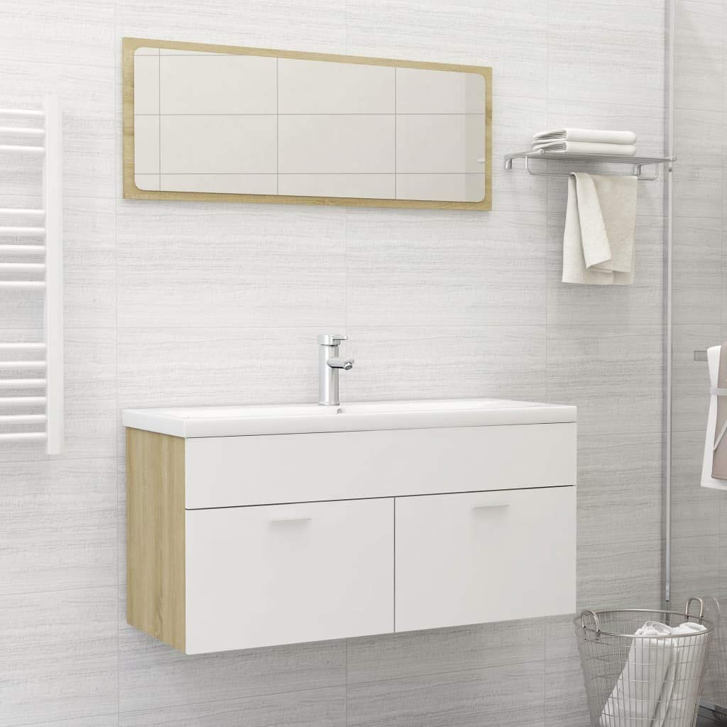 Modern Bathroom Furniture Set - Freestanding Floor Cabinet & Wall-Mounted Mirror with Storage Organizer | 1 Compartment & 2 Doors | Entryway Console Table | Durable Chipboard Construction | Perfect for Small Bathrooms, Bedroom Storage & Entryway Organization