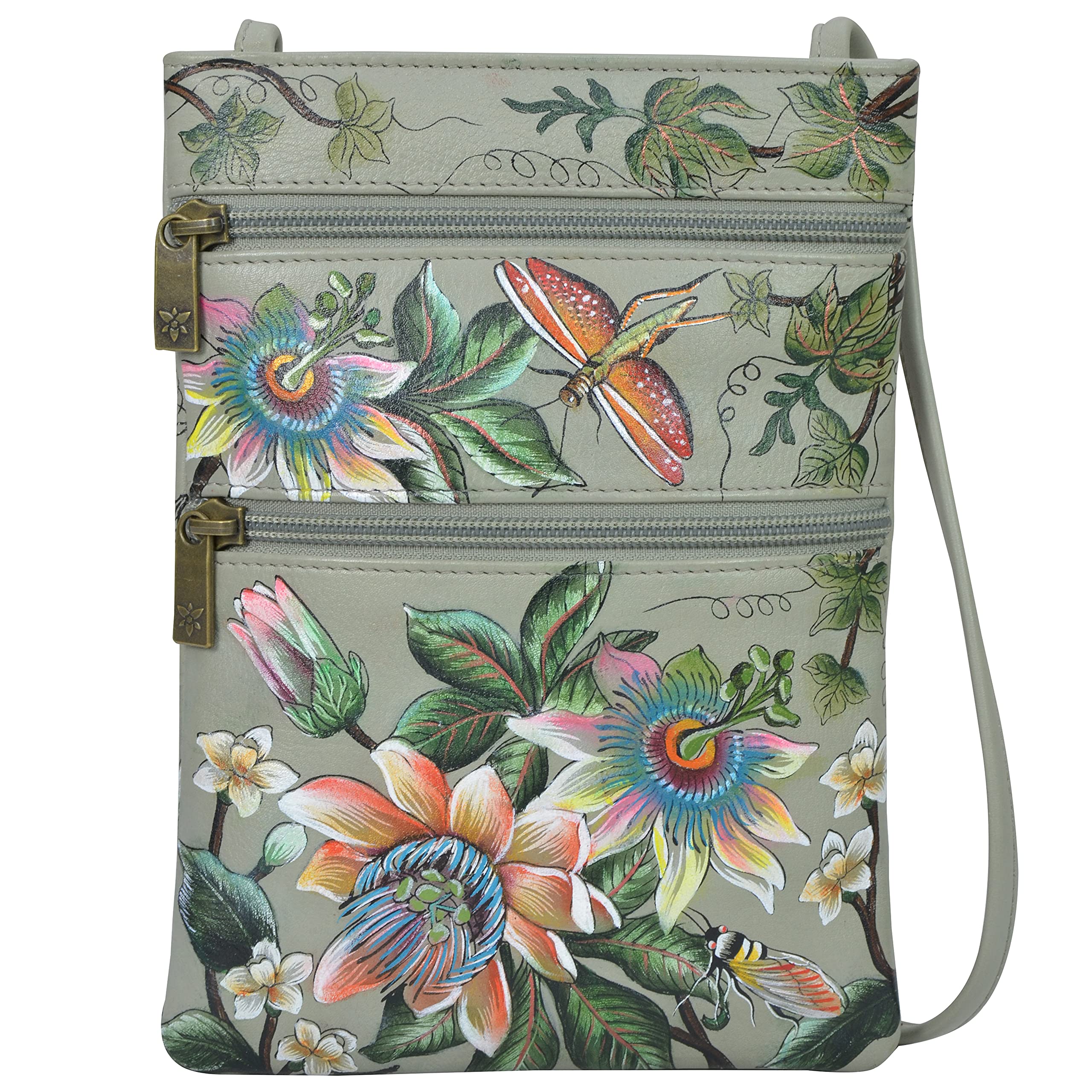 Anuschka Women's Hand Painted Genuine Leather Crossbody Bag - Mini Double Zip Travel Purse with Magnetic Closure, ID Holder & Eyeglass Case | Perfect for Everyday Use, Travel & Shopping