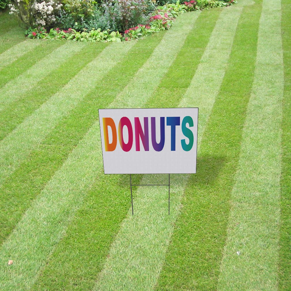 24x18 Inch Weatherproof Yard Sign - Donuts Rainbow Food Bar Restaurant Truck Lawn Garden Coffee Shop Decor - Single-Sided Print for Outdoor Advertising & Business Promotion