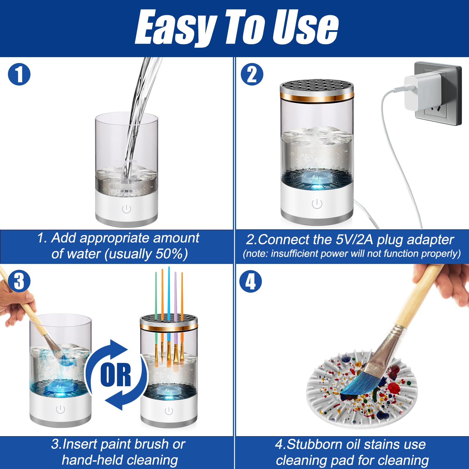 XANGNIER Electric Paint Brush Cleaner Machine with Sonic Rotation Technology & Cleaning Pad - Effortless Cleaning for Acrylic, Watercolor & Oil Brushes - Essential Artist Tool for Studio & Home Art Projects